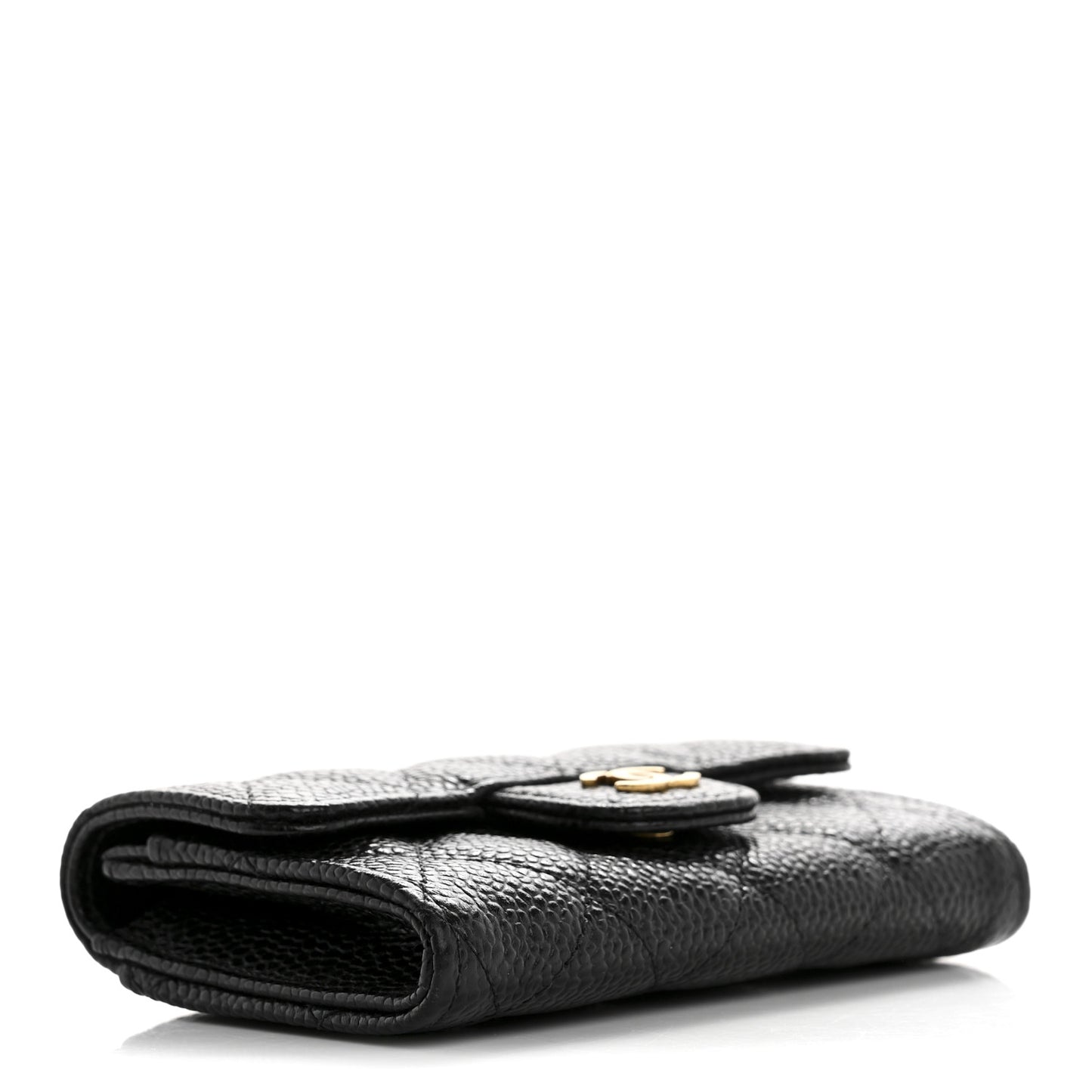 Caviar Quilted Flap Card Holder Wallet Black