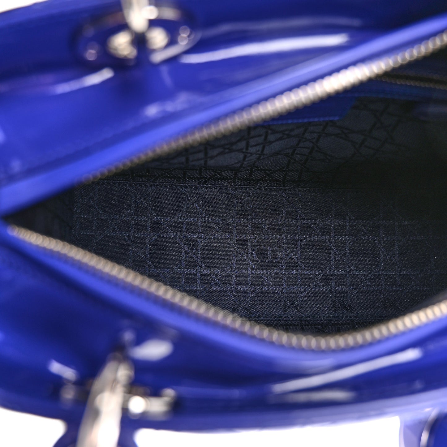 Patent Cannage Medium Lady Dior Blue