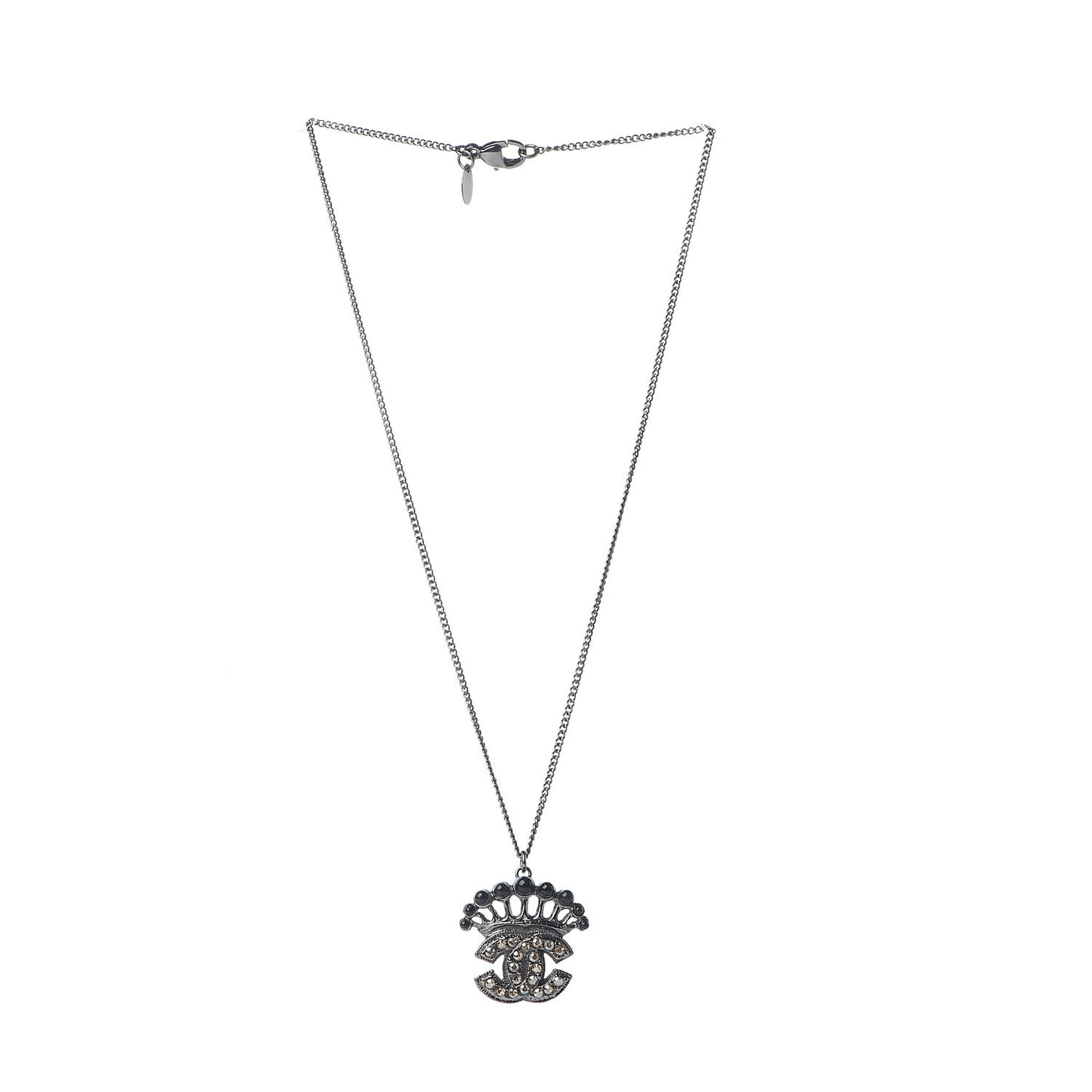 Crystal CC Crown Pendant Necklace Silver