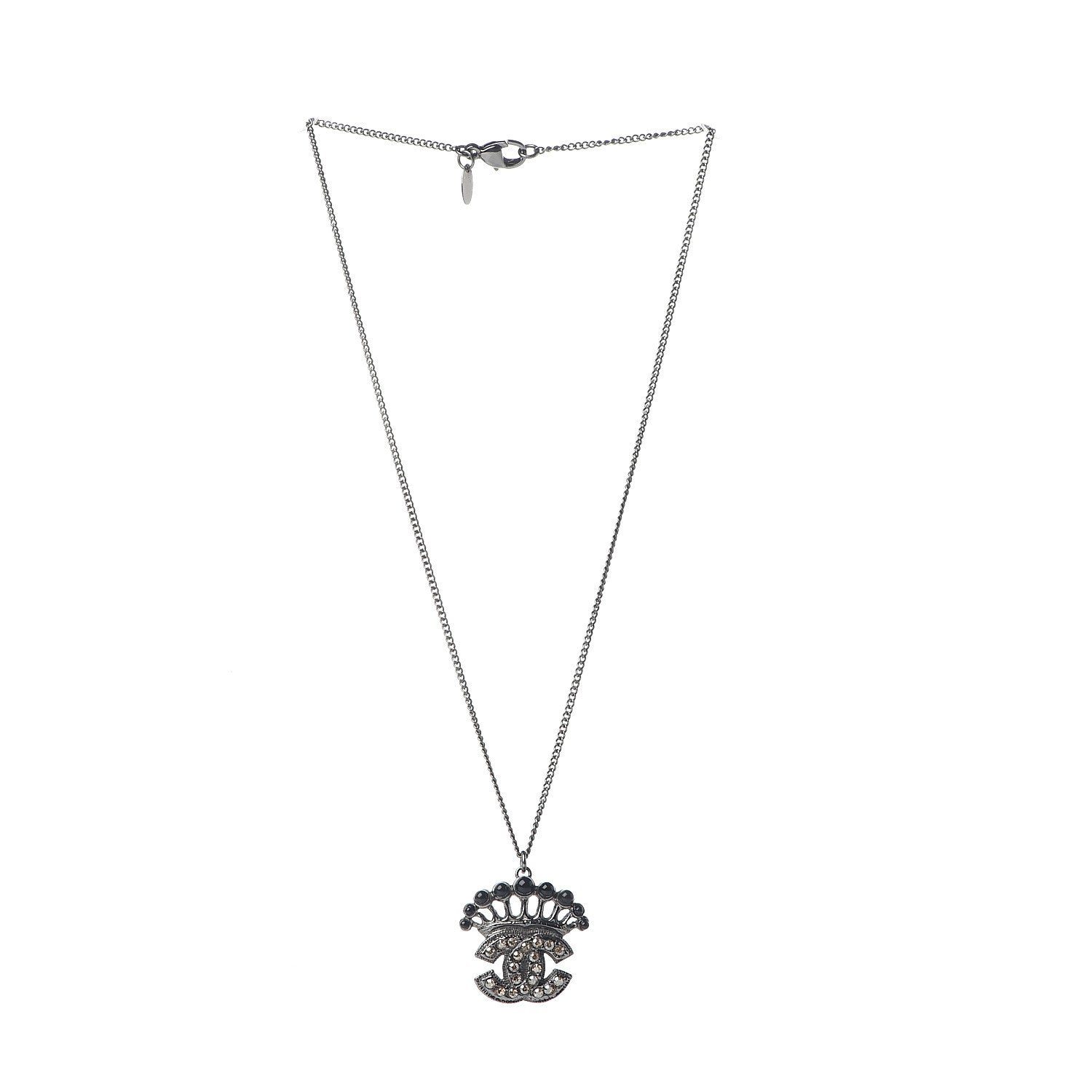 Chanel Crystal CC Crown Pendant Necklace Silver 2 of 3