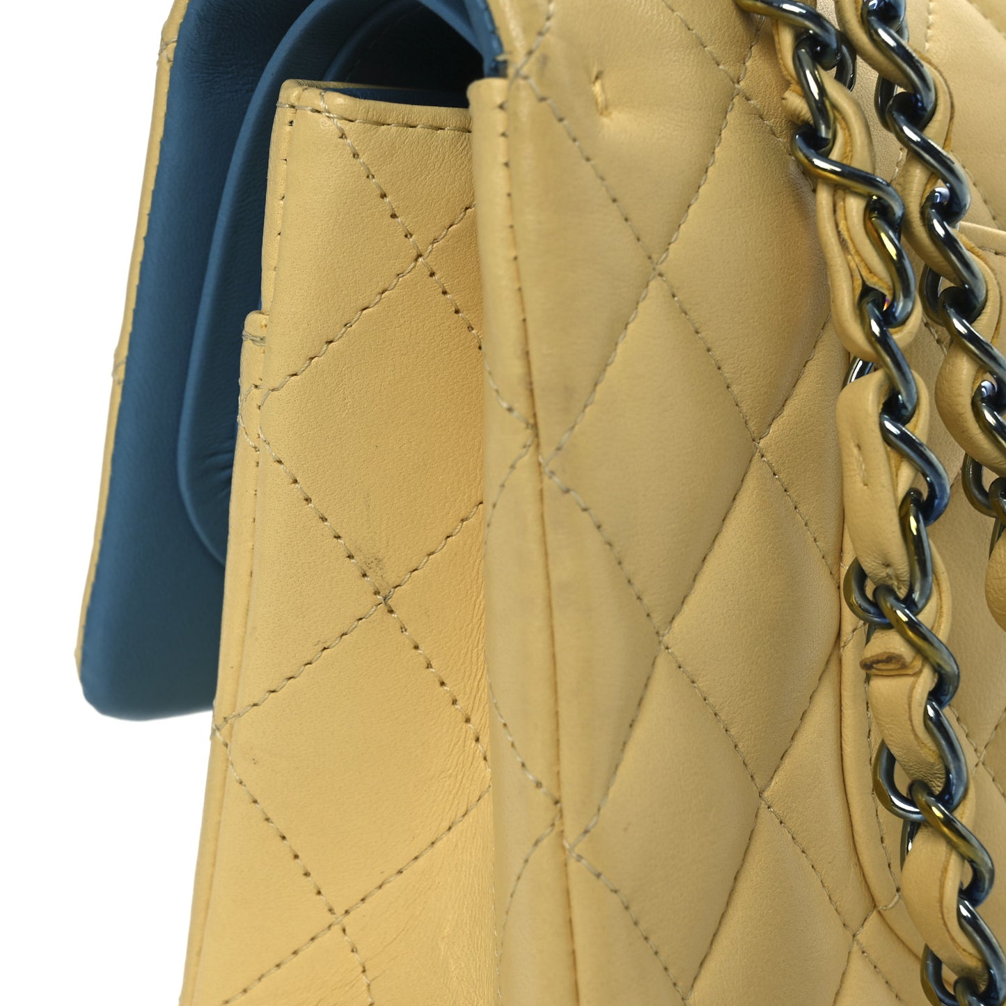 Lambskin Quilted Medium Double Flap Yellow Blue