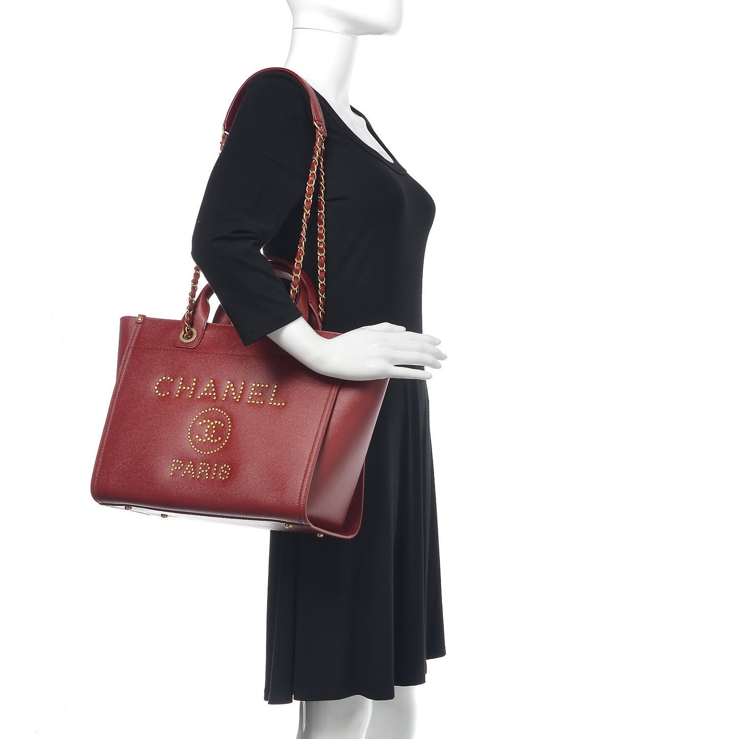 Caviar Small Studded Deauville Tote Red