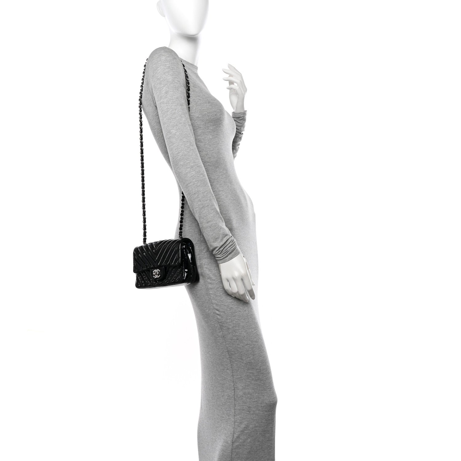 Chanel Patent Calfskin Chevron Quilted Mini Rectangular Flap Black 2 of 10