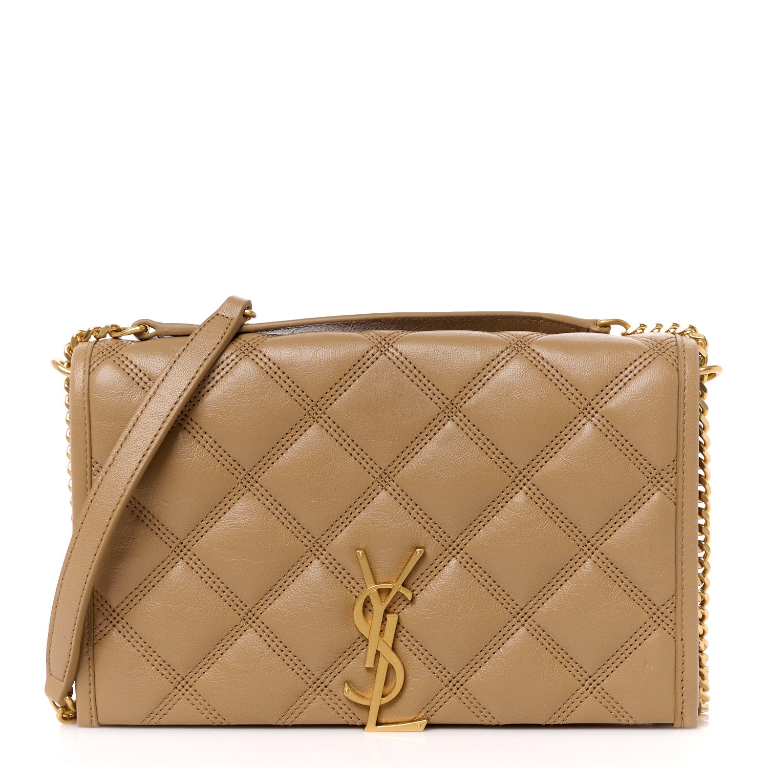 Saint Laurent Lambskin Diamond Quilted Becky Chain Wallet Natural Tan 1 of 13