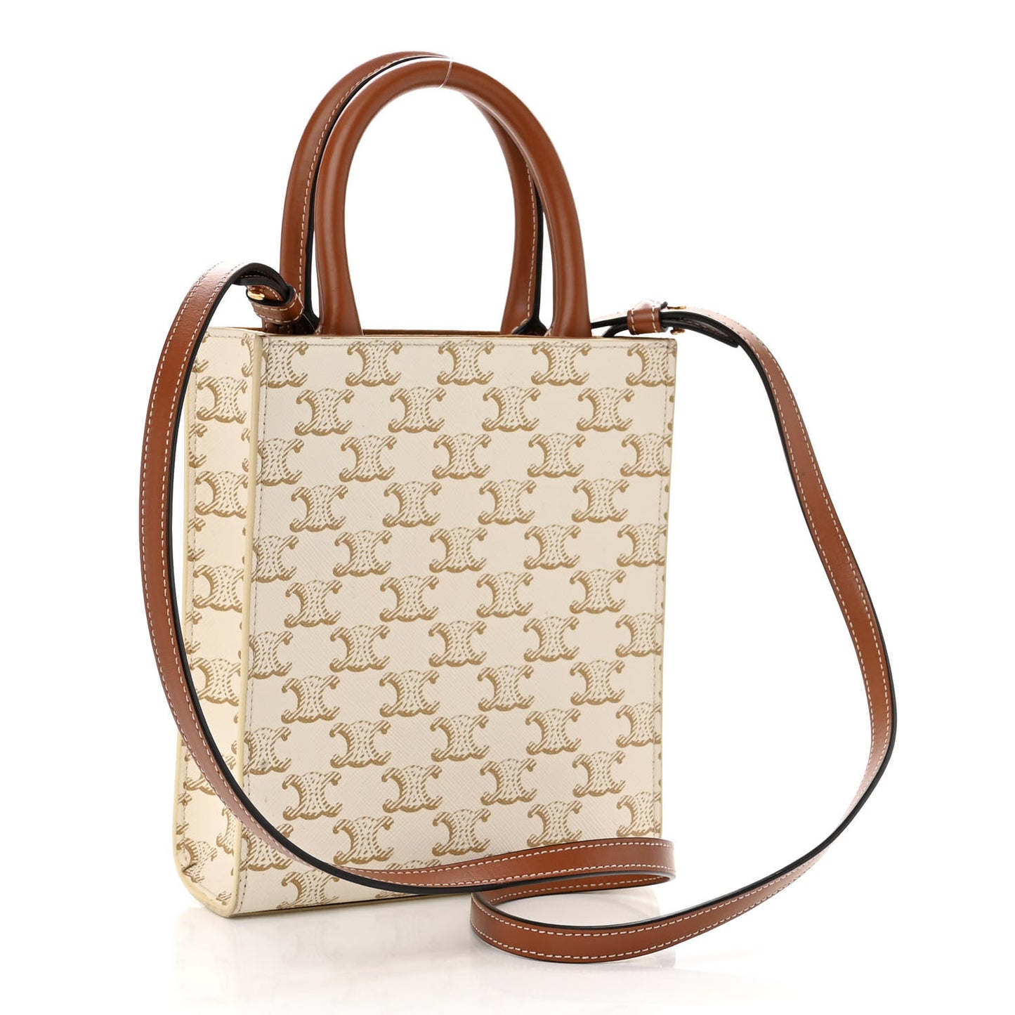 Triomphe Canvas Calfskin Mini Vertical Cabas White