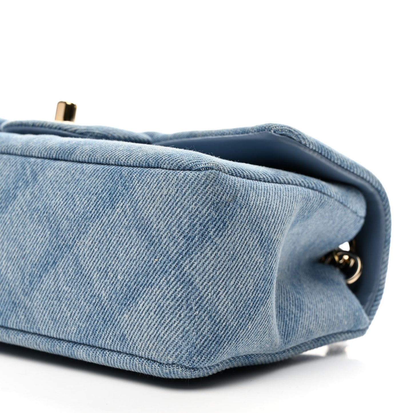 Printed Denim Quilted Mini Rectangular Flap Light Blue