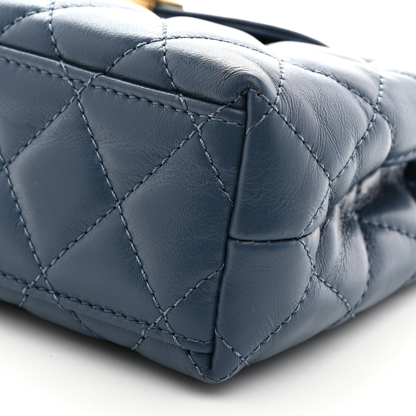 Shiny Aged Calfskin Quilted Nano Kelly Shopper Dark Blue