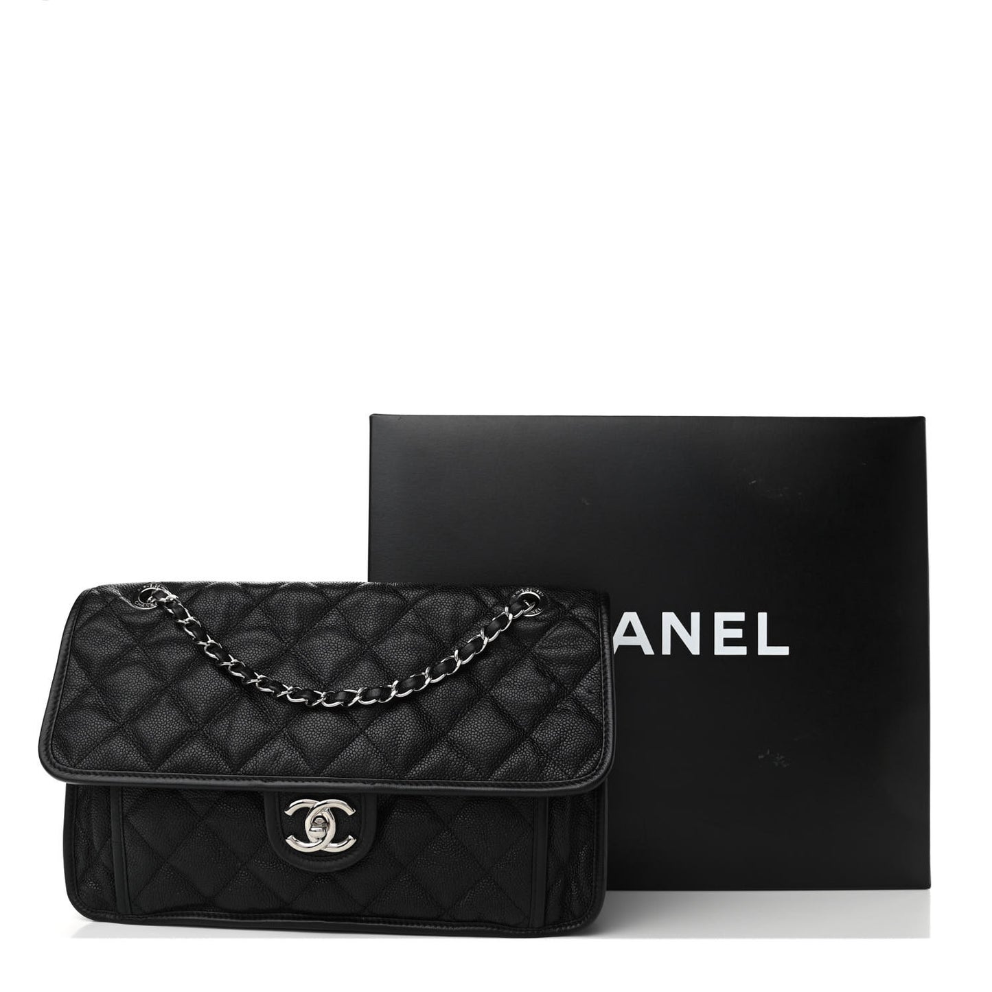 Caviar Quilted Large French Riviera Flap Black