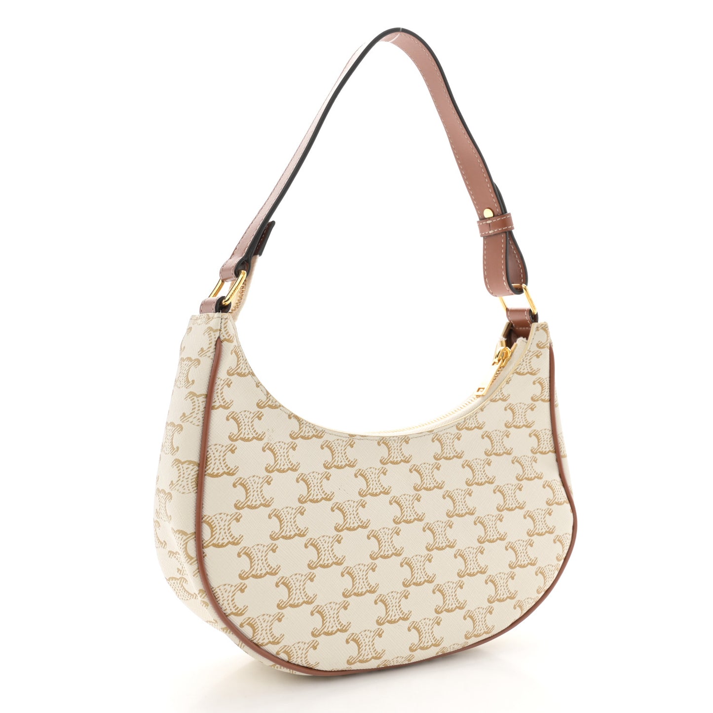 Canvas Calfskin Ava Triomphe Shoulder Bag White