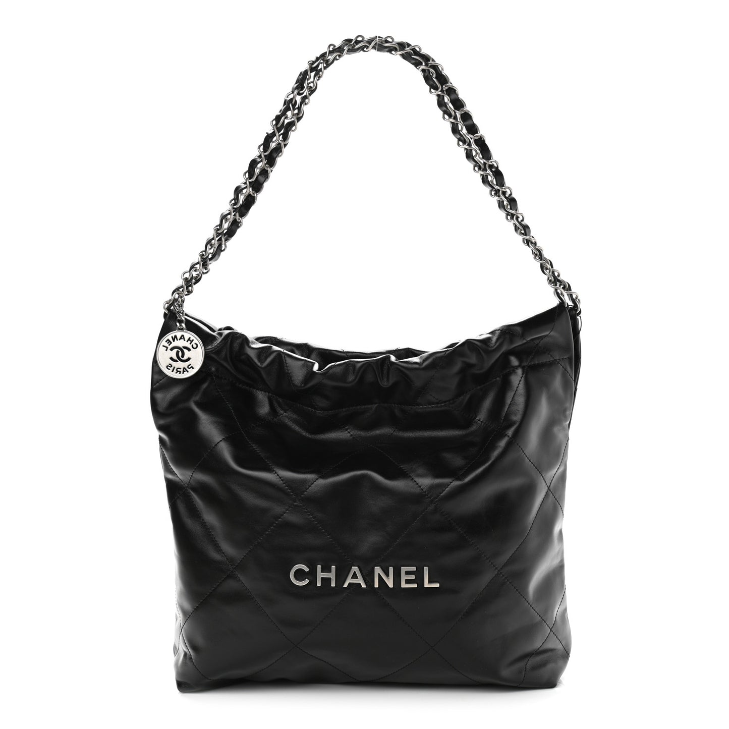 Shiny Calfskin Quilted Small Chanel 22 Black
