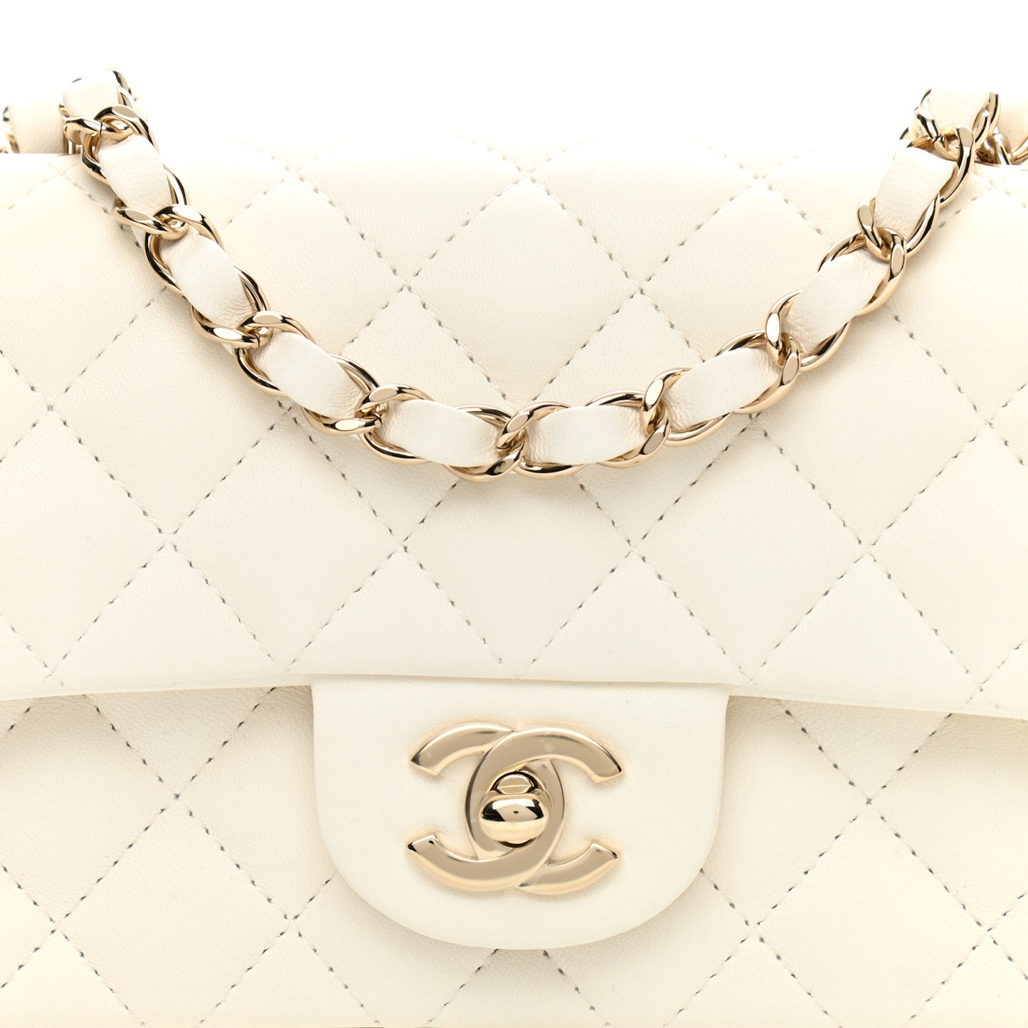 Lambskin Quilted Mini Rectangular Flap White