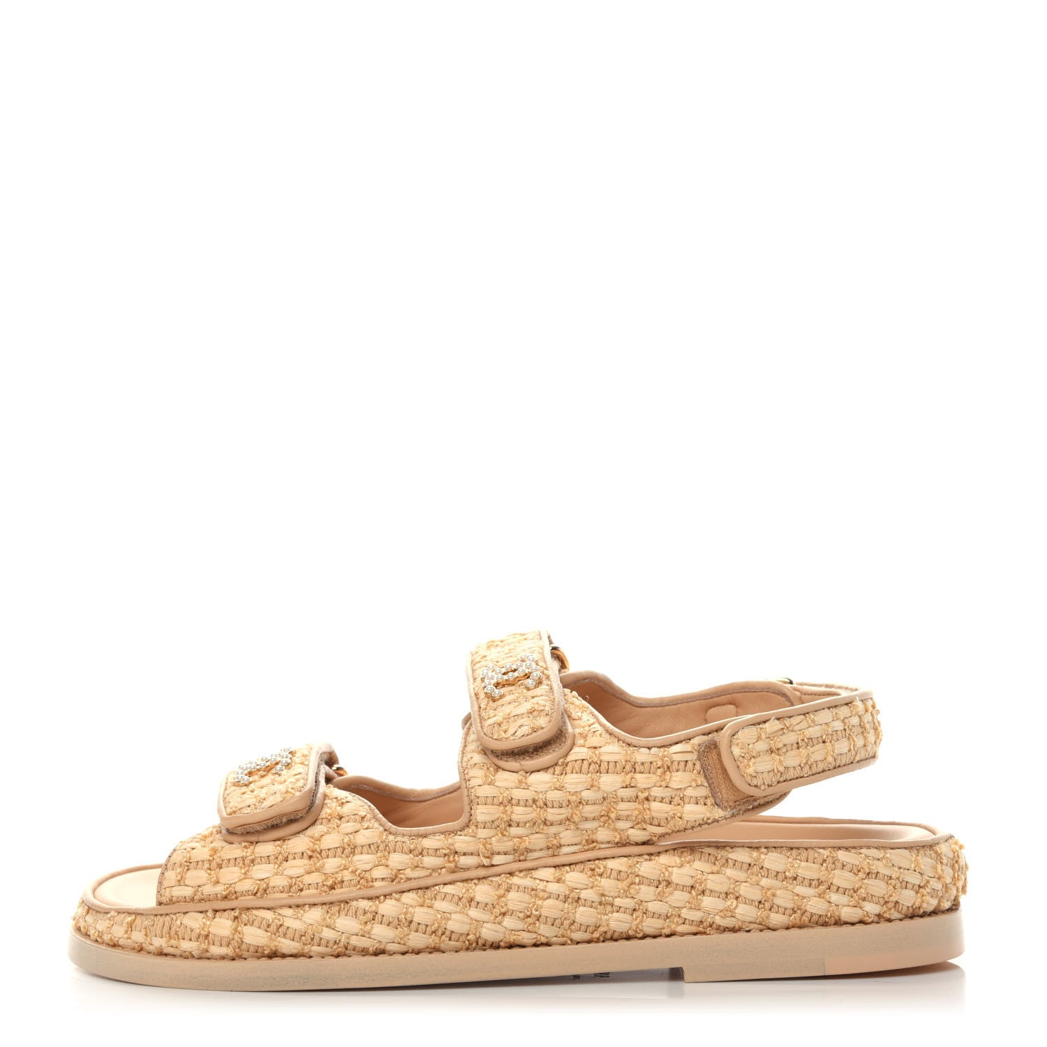 Chanel Braided Fabric Velcro Dad Sandals 36.5 Beige 1 of 8