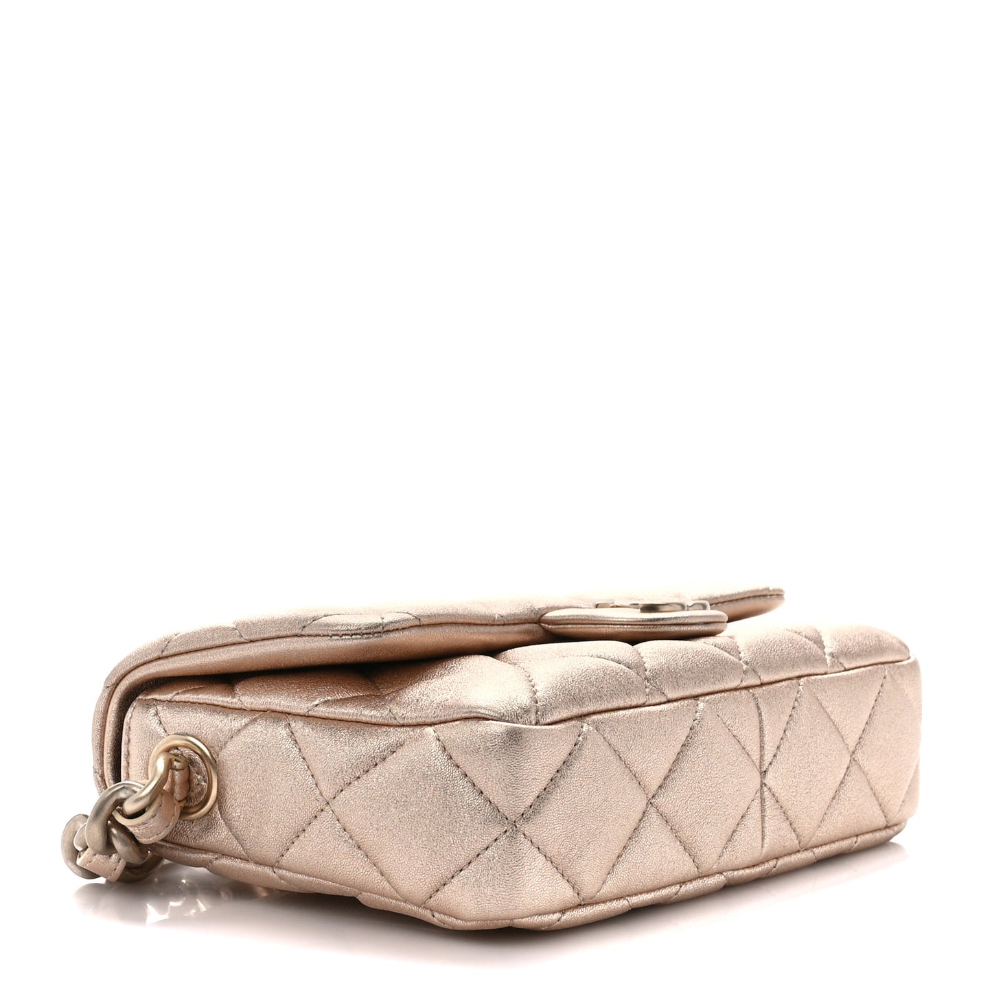 Metallic Lambskin Lacquered Quilted Small Flap Gold