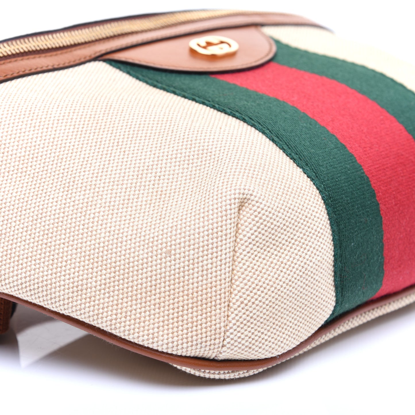 Vintage Canvas Web Belt Bag Sand Cuir
