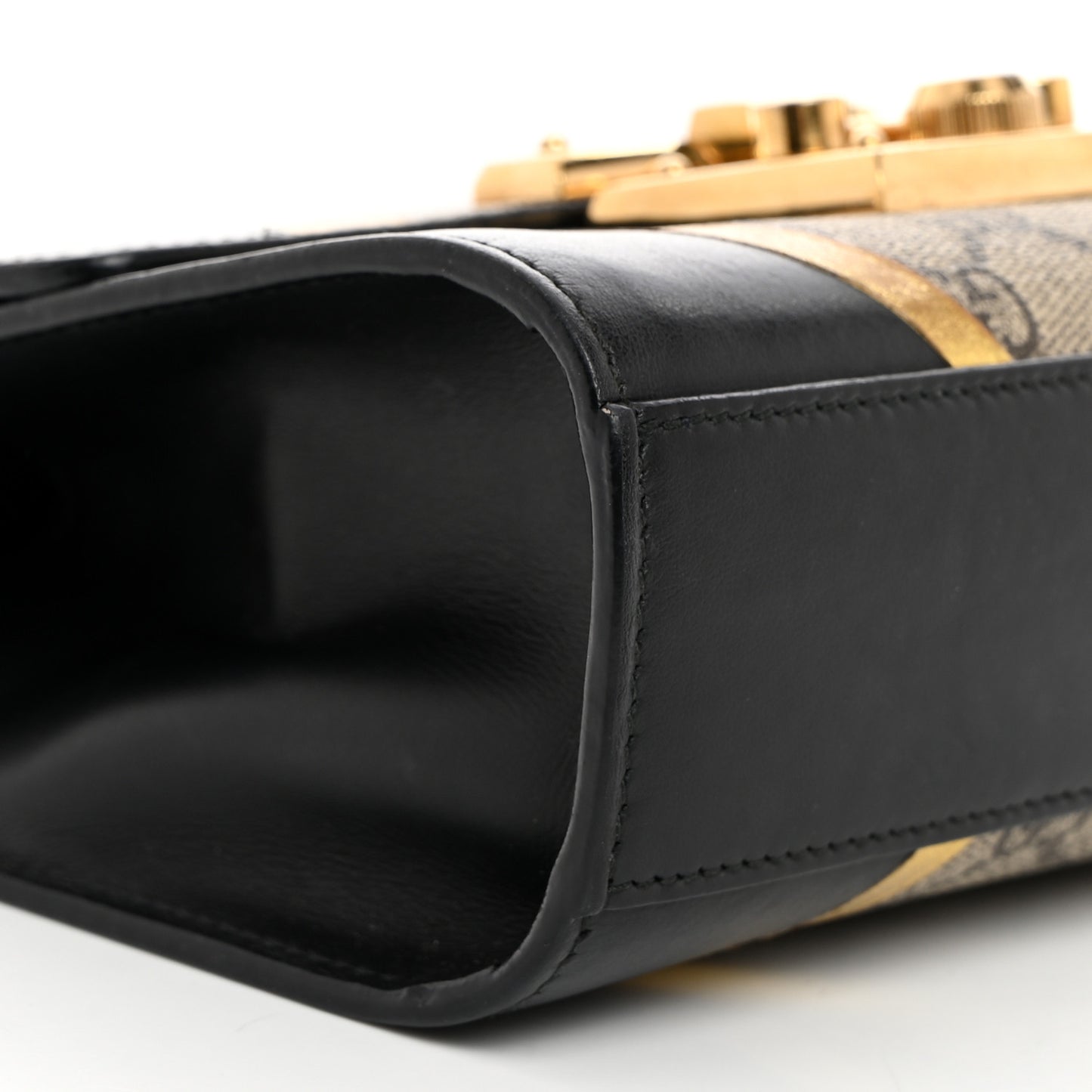 Calfskin GG Supreme Monogram Small Padlock Shoulder Bag Black Gold