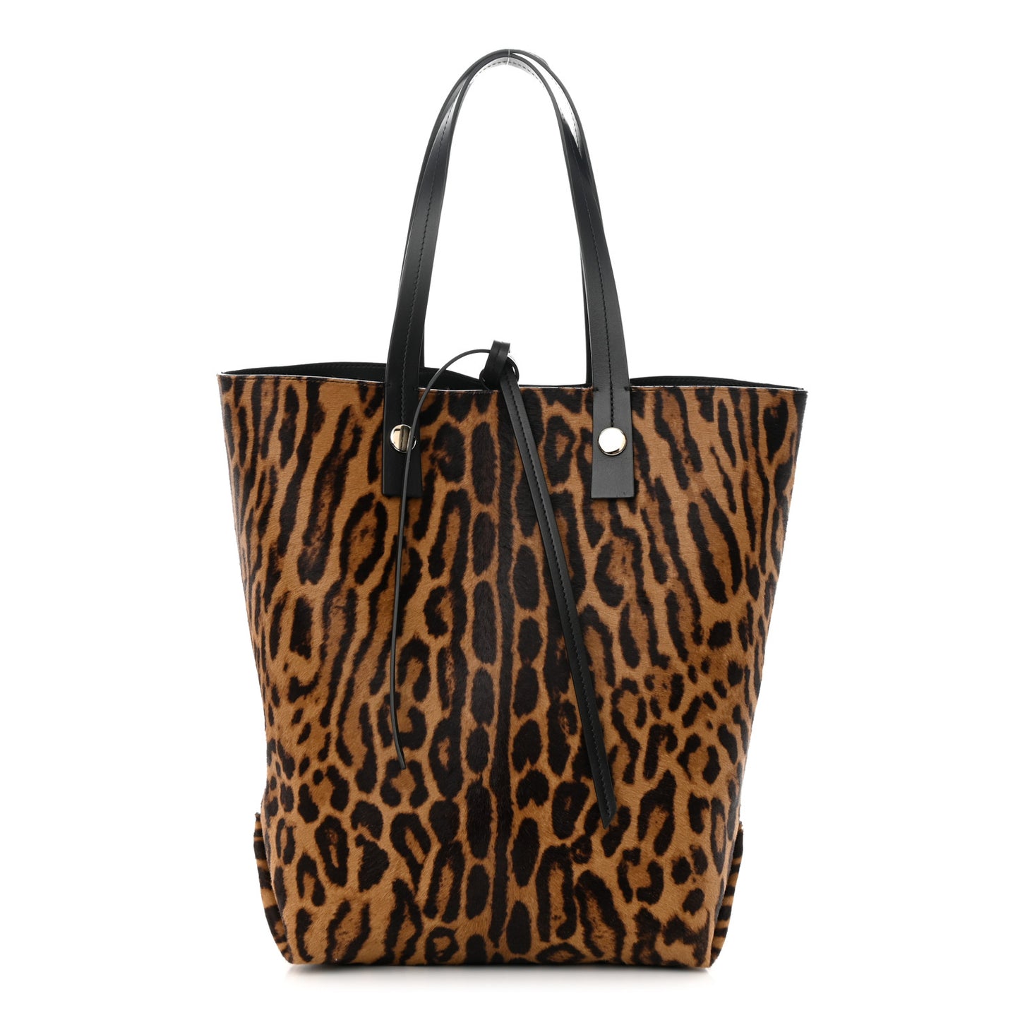 Calf Hair Leopard Print North South Tote Chocolate Brown Black Camel
