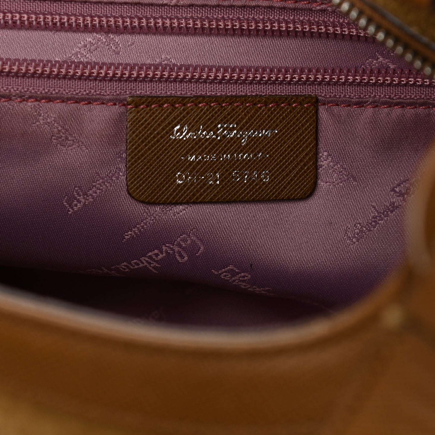 Suede Printed Calfskin Gancini Satchel Brown