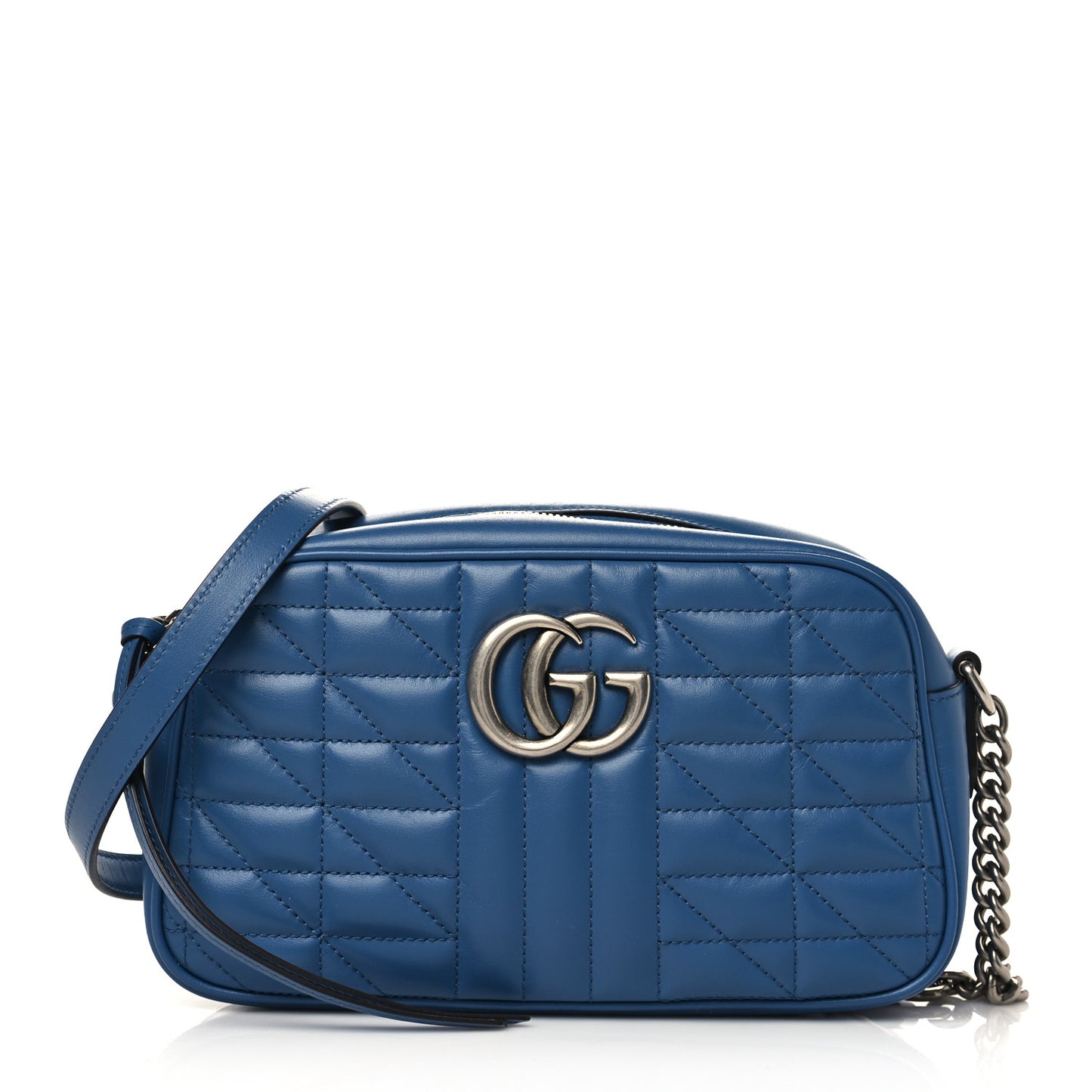 Calfskin Matelasse Aria Small GG Marmont Chain Shoulder Bag Clear Blue