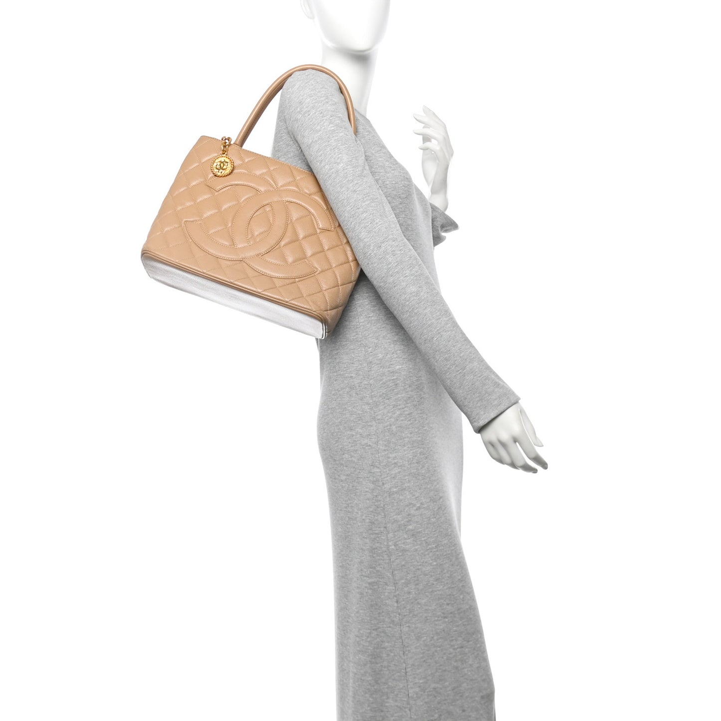 Caviar Quilted Medallion Tote Beige