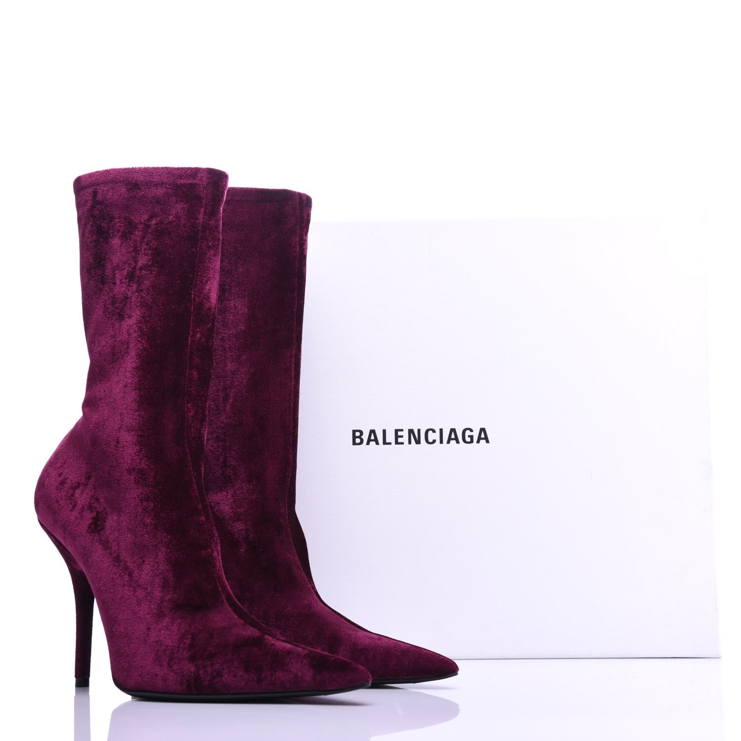 Balenciaga Velvet Extreme Pointed Toe Knife Booties 39 Rouge Prune 7 of 7