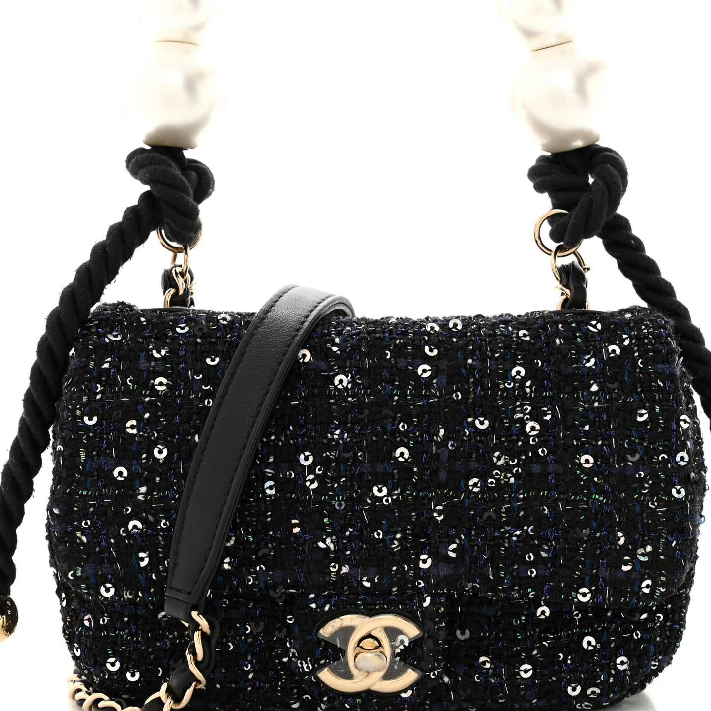 Tweed Mini Pearl Handle Flap Black Ecru