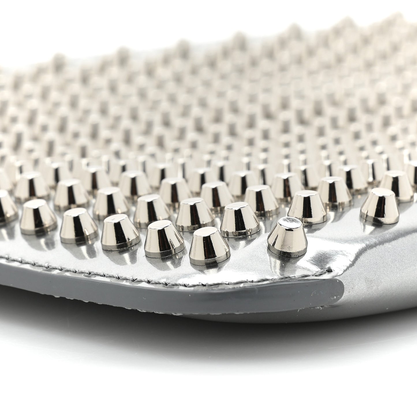 Metallic Calfskin Quadro Spikes Loubiclutch Silver