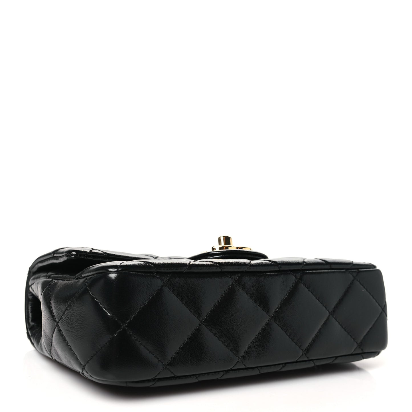 Shiny Lambskin Quilted Golden Links Top Handle Flap Black