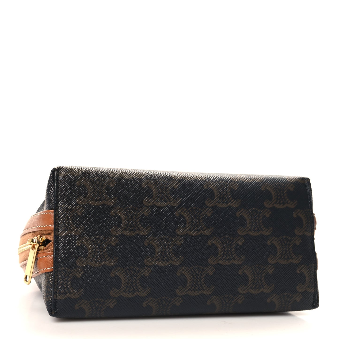 Triomphe Canvas Calfskin Mini Clutch on Chain Tan