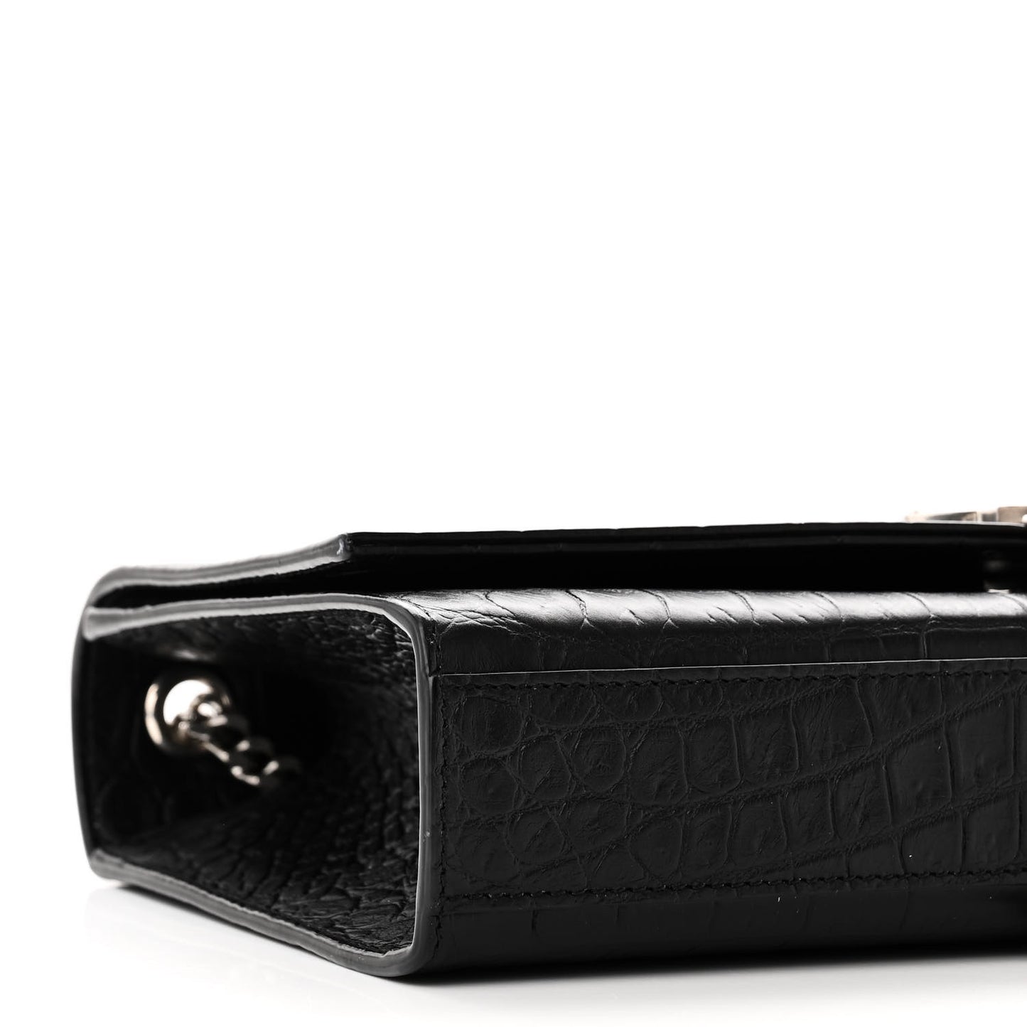 Calfskin Crocodile Embossed Medium Classic Monogram Kate Tassel Satchel Black