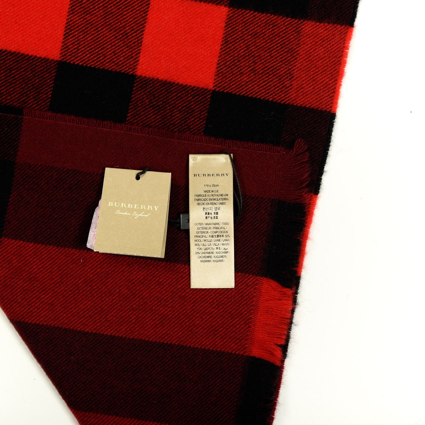 Wool Cashmere Giant Exploded Check Fringe Scarf Claret