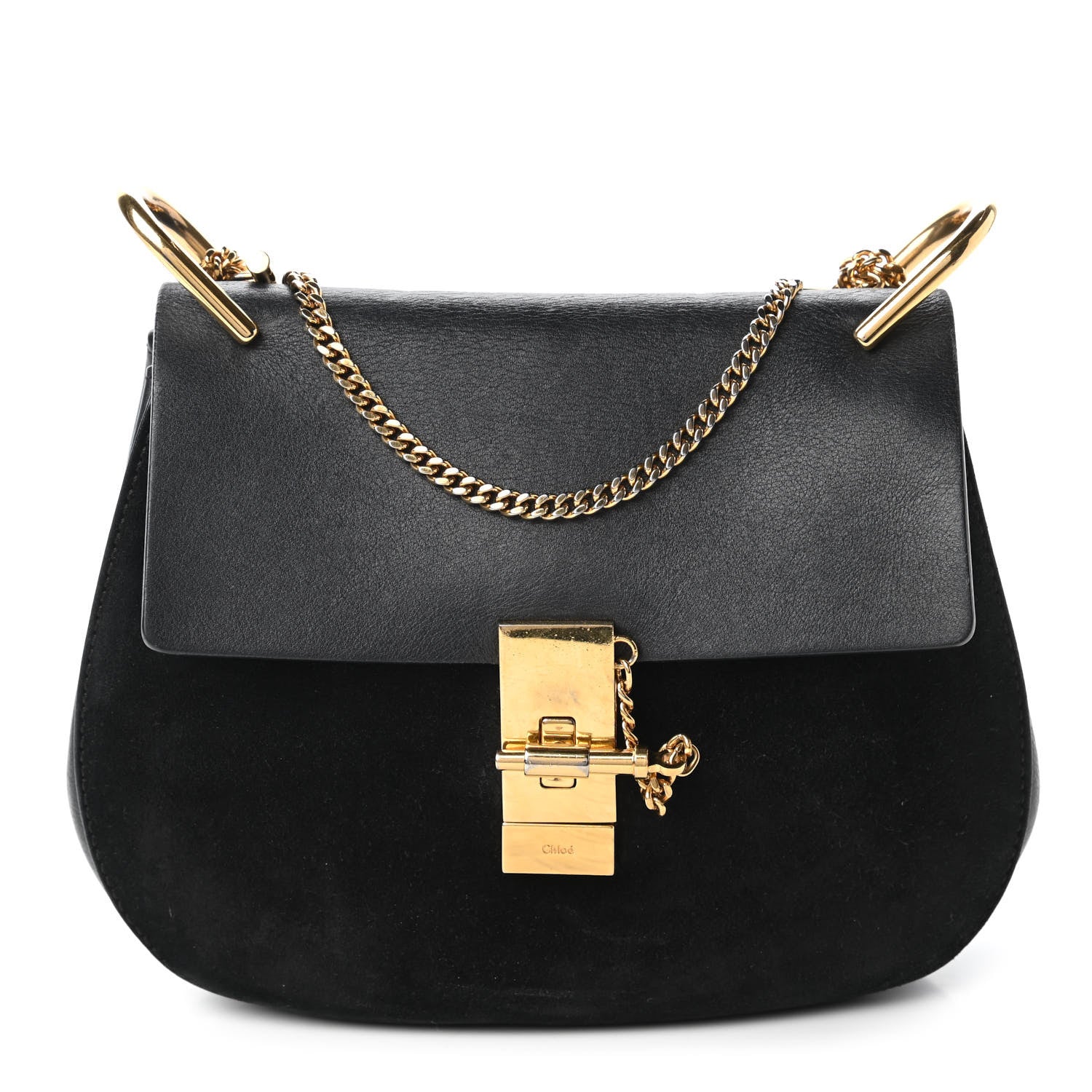 Chloe Suede Calfskin Mini Drew Shoulder Bag Black 1 of 10