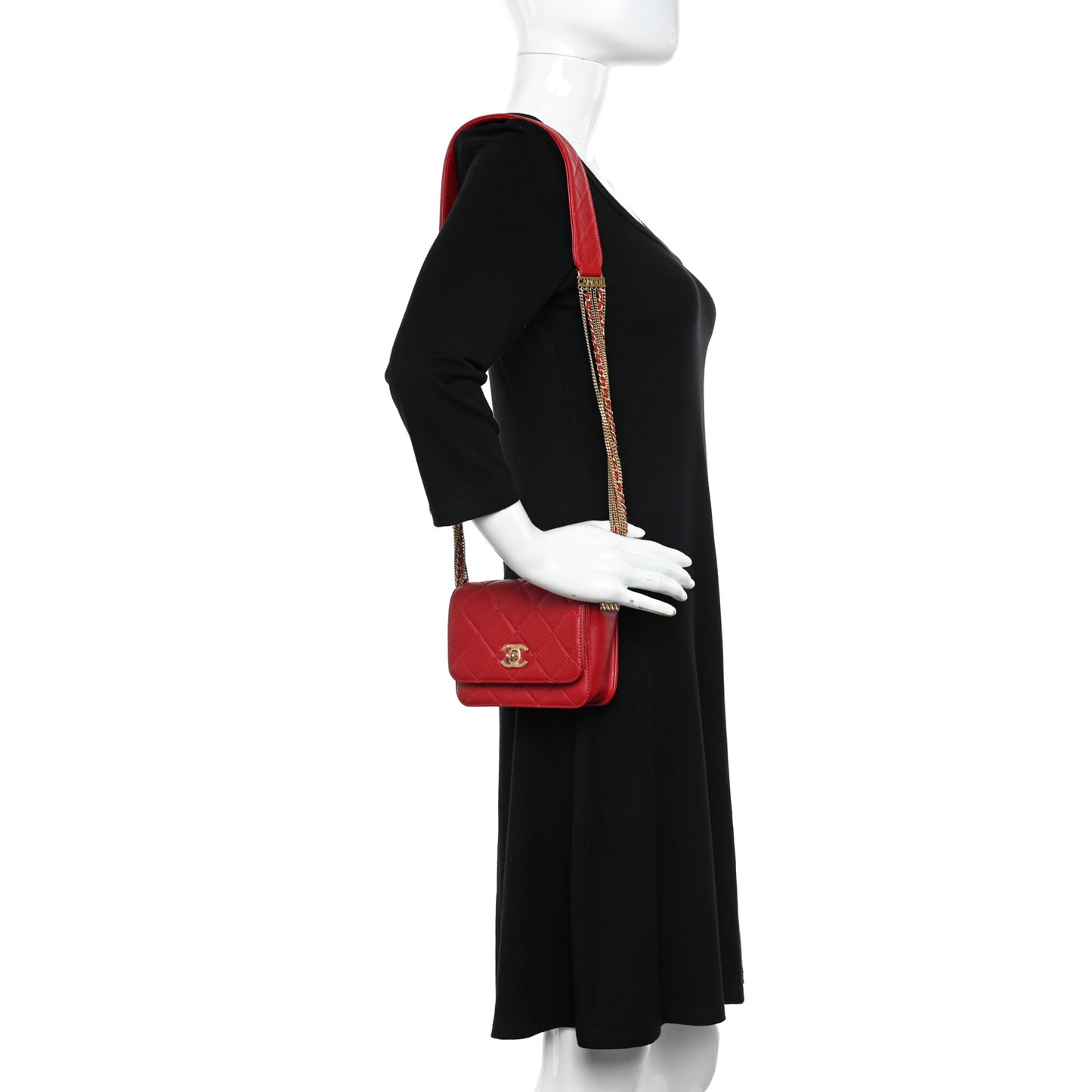 Lambskin Quilted Small Multiple Chain Flap Red