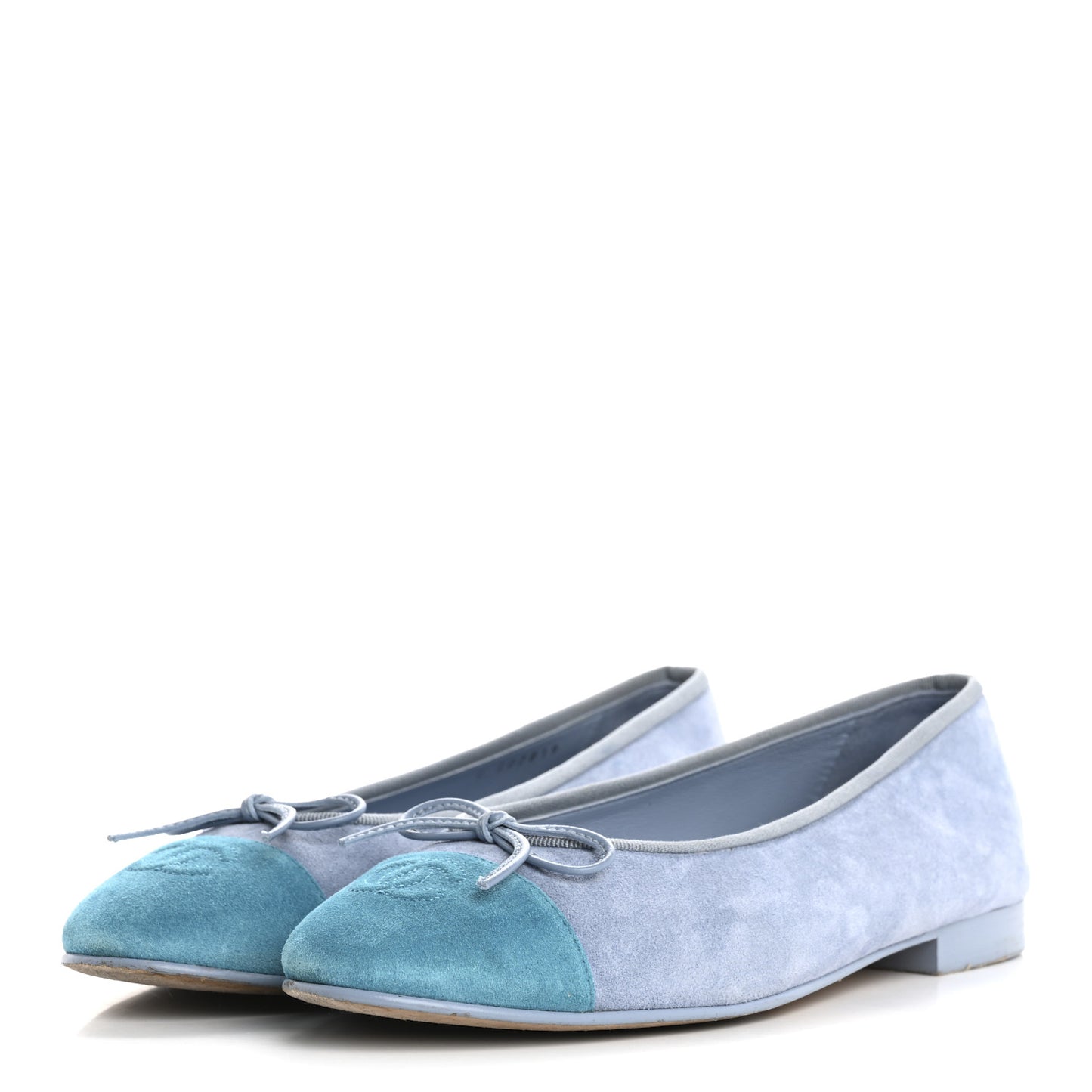 Suede Calfskin Cap Toe CC Ballerina Flats 39.5 Light Blue Turquoise