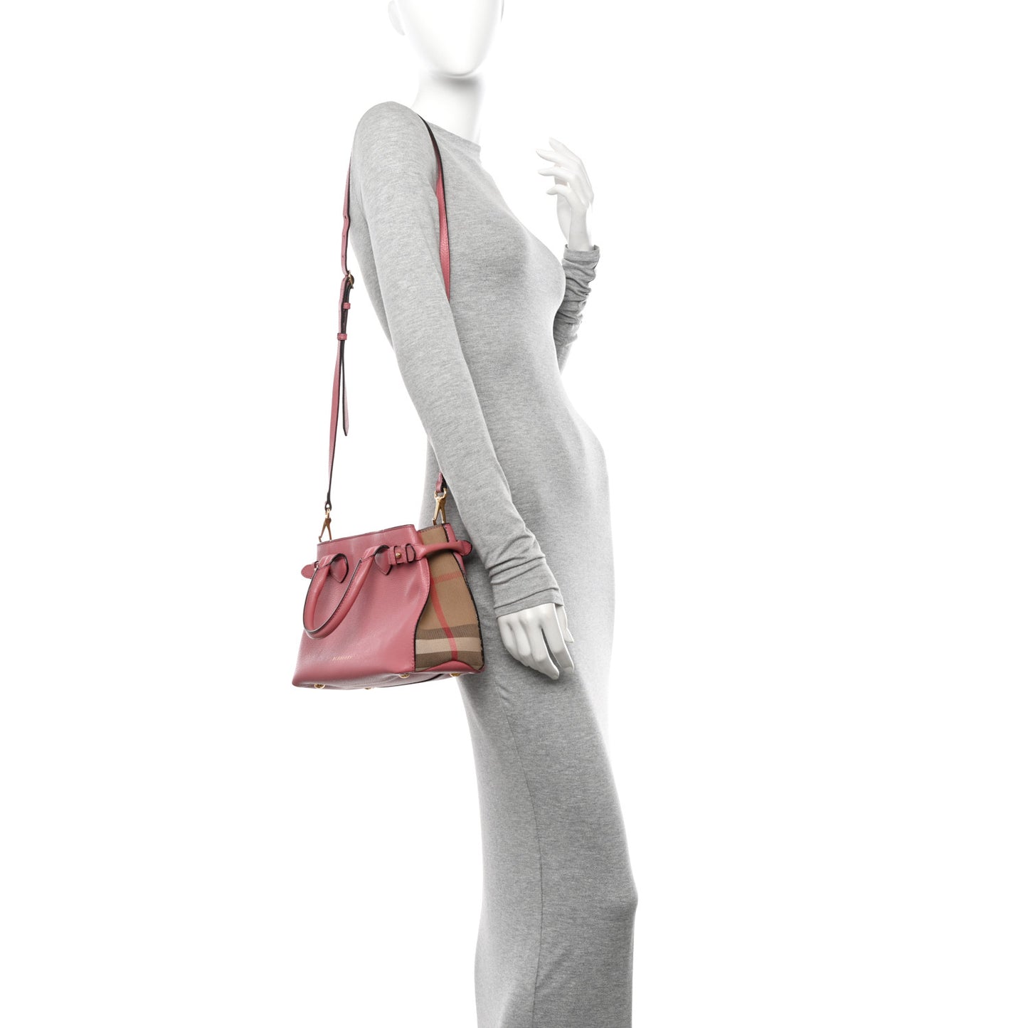 Grainy Calfskin House Check Small Banner Tote Mauve Pink