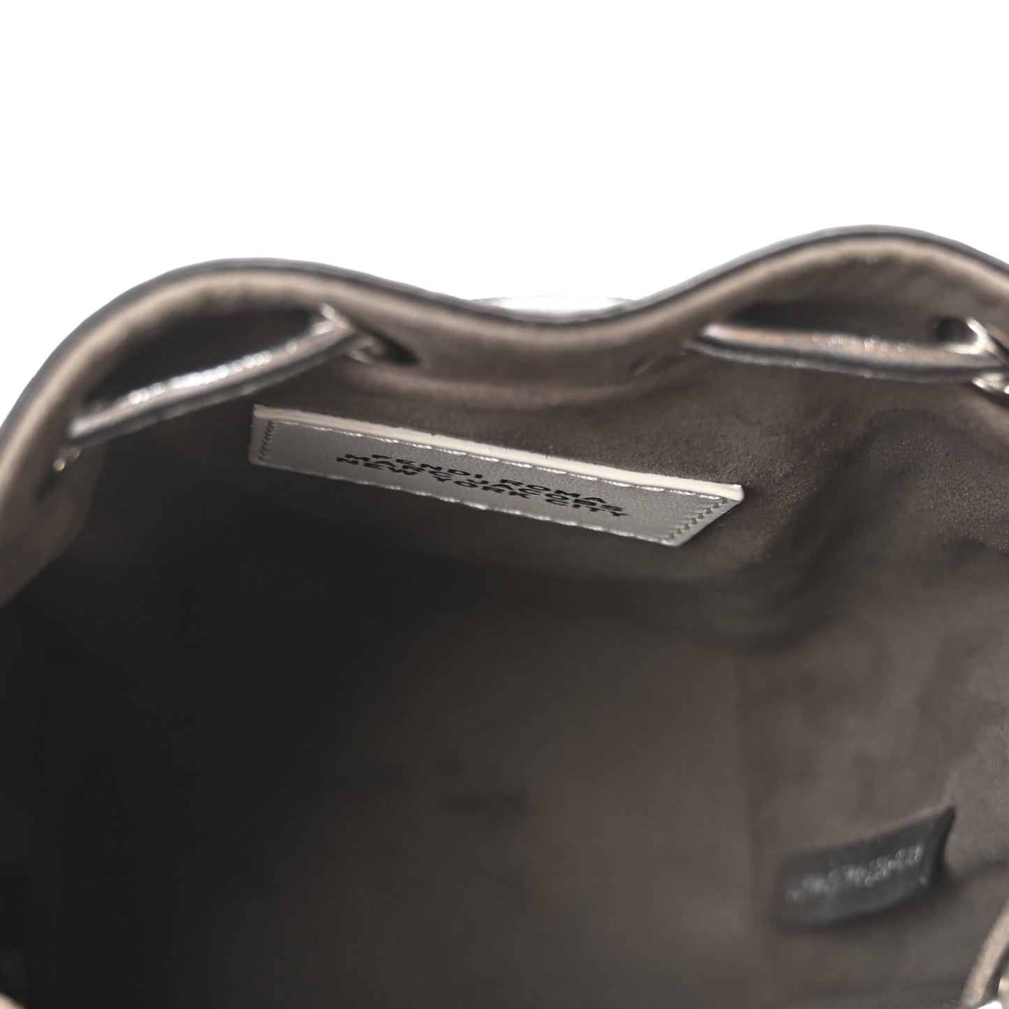 X MARC JACOBS Agnello Laminato Trapunta FF Mini Mon Tresor Bucket Bag Argento