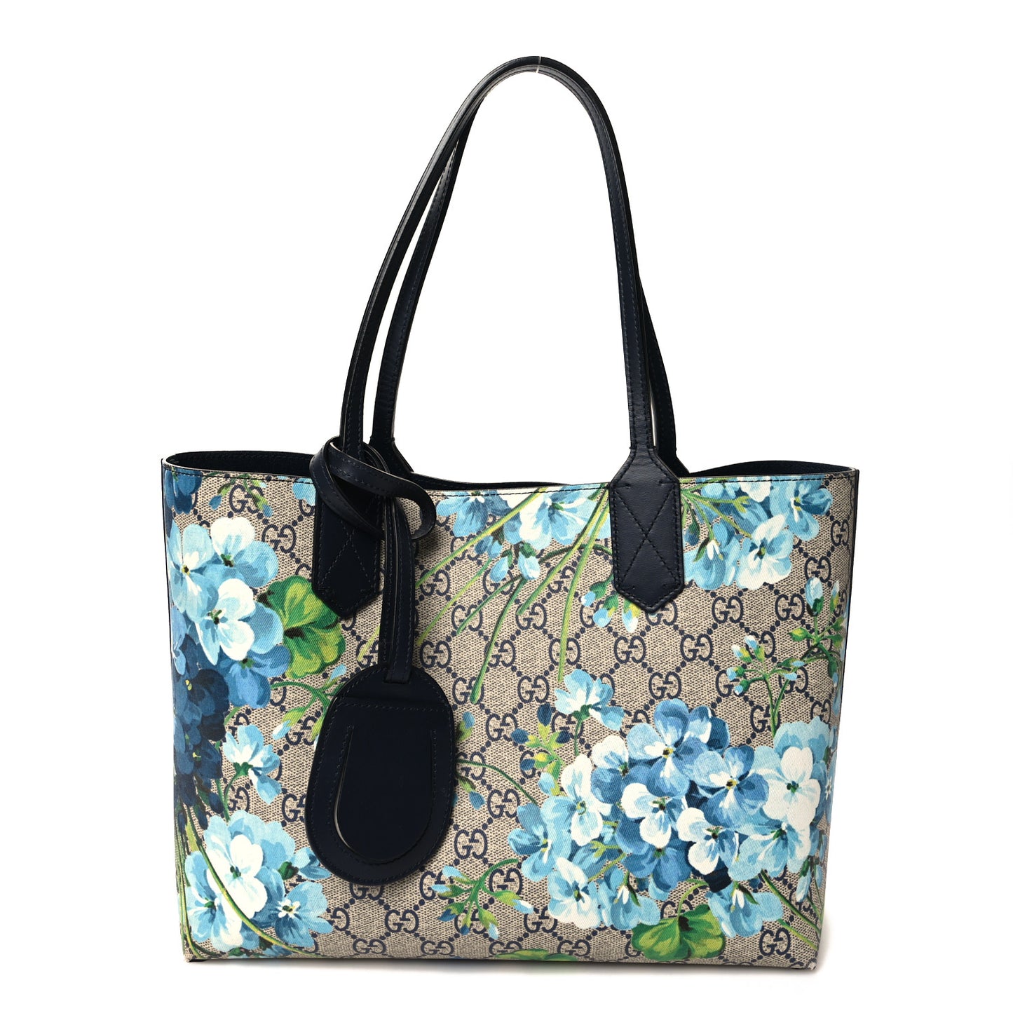 GG Supreme Monogram Blooms Small Reversible Tote Beige Blue Navy
