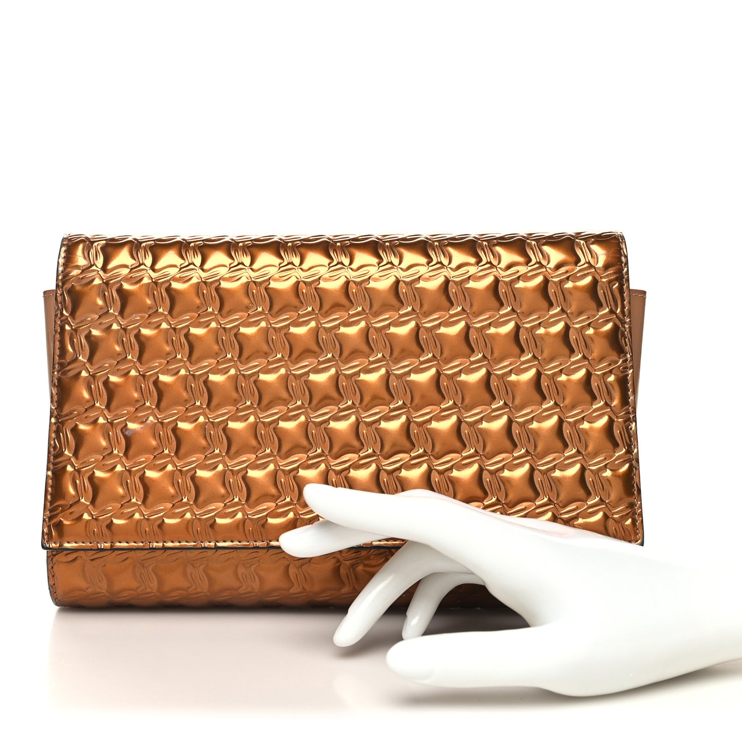Metallic Houndstooth Embossed Paloma Clutch Gold