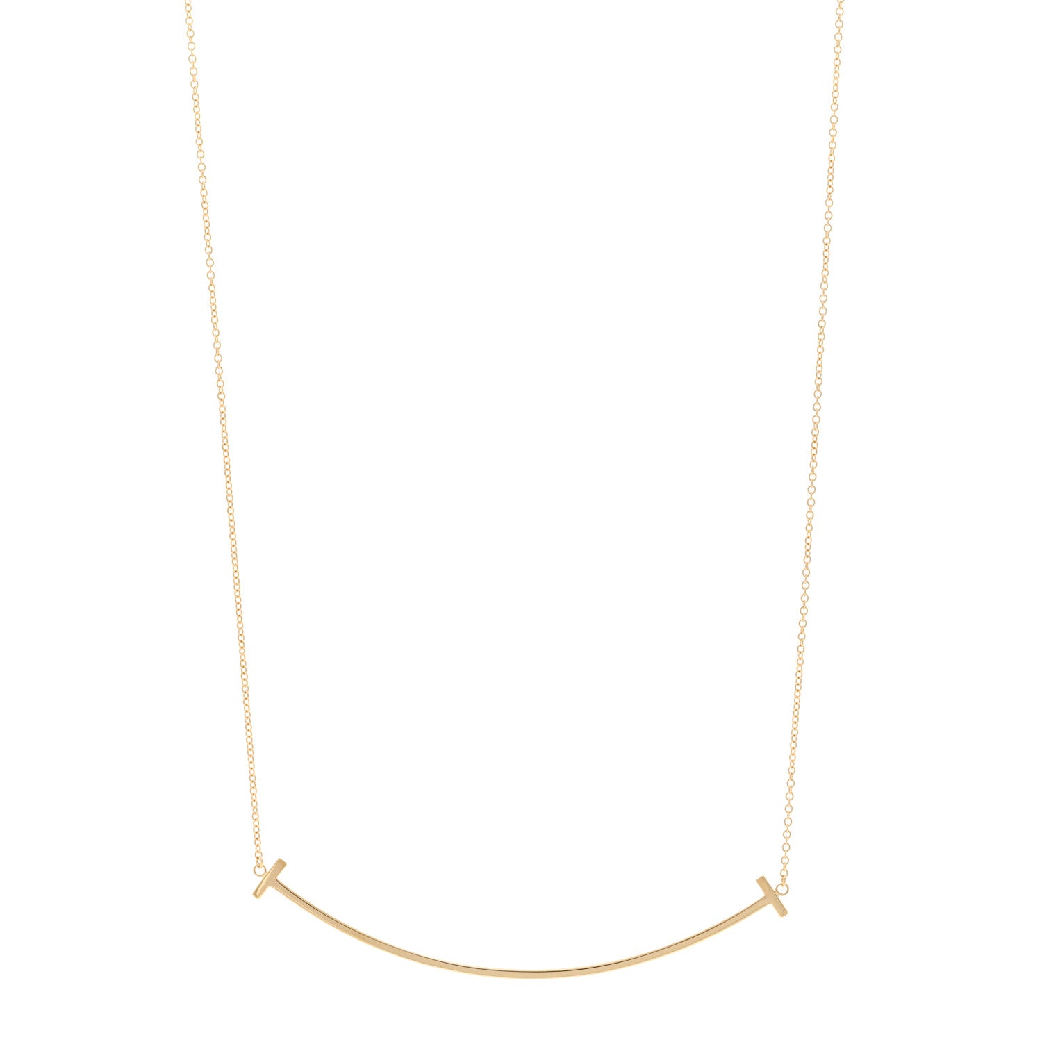 Tiffany 18K Yellow Gold Large T Smile Pendant Necklace 1 of 4