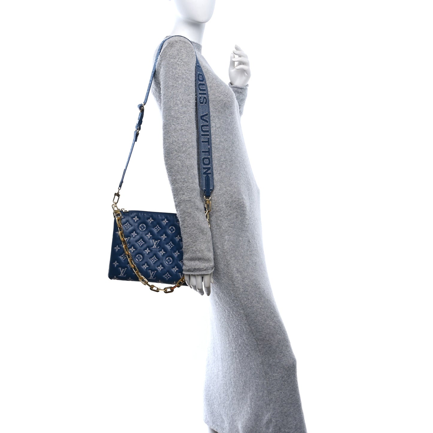 Lambskin Embossed Monogram Coussin PM Denim Blue
