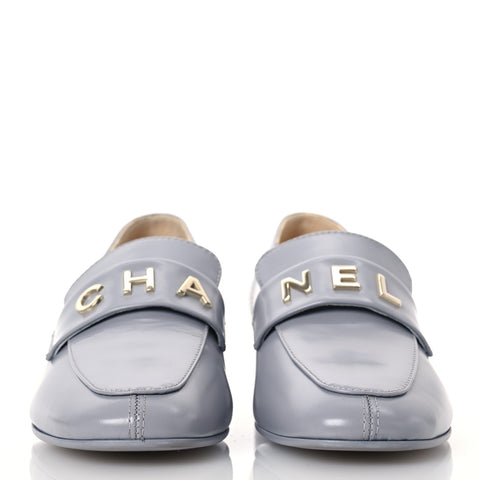 Shiny Calfskin Logo Loafers 37 Light Grey