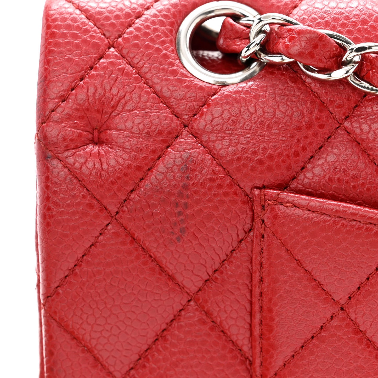 Caviar Quilted Medium Double Flap Red