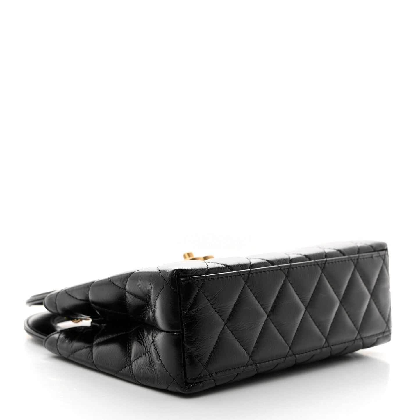 Shiny Aged Calfskin Quilted Nano Kelly Shopper Black