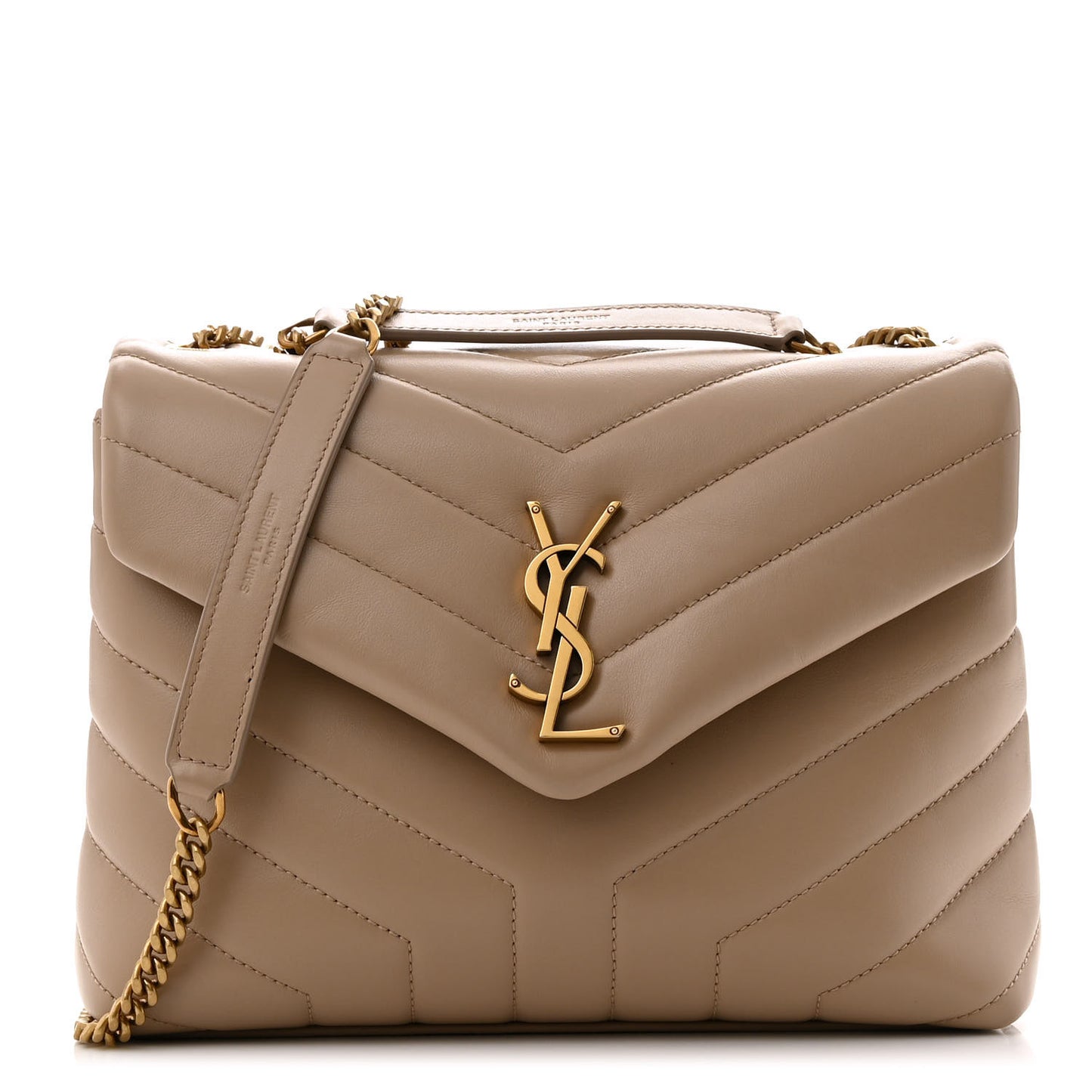 Calfskin Y Quilted Monogram Small Loulou Chain Satchel Dark Beige