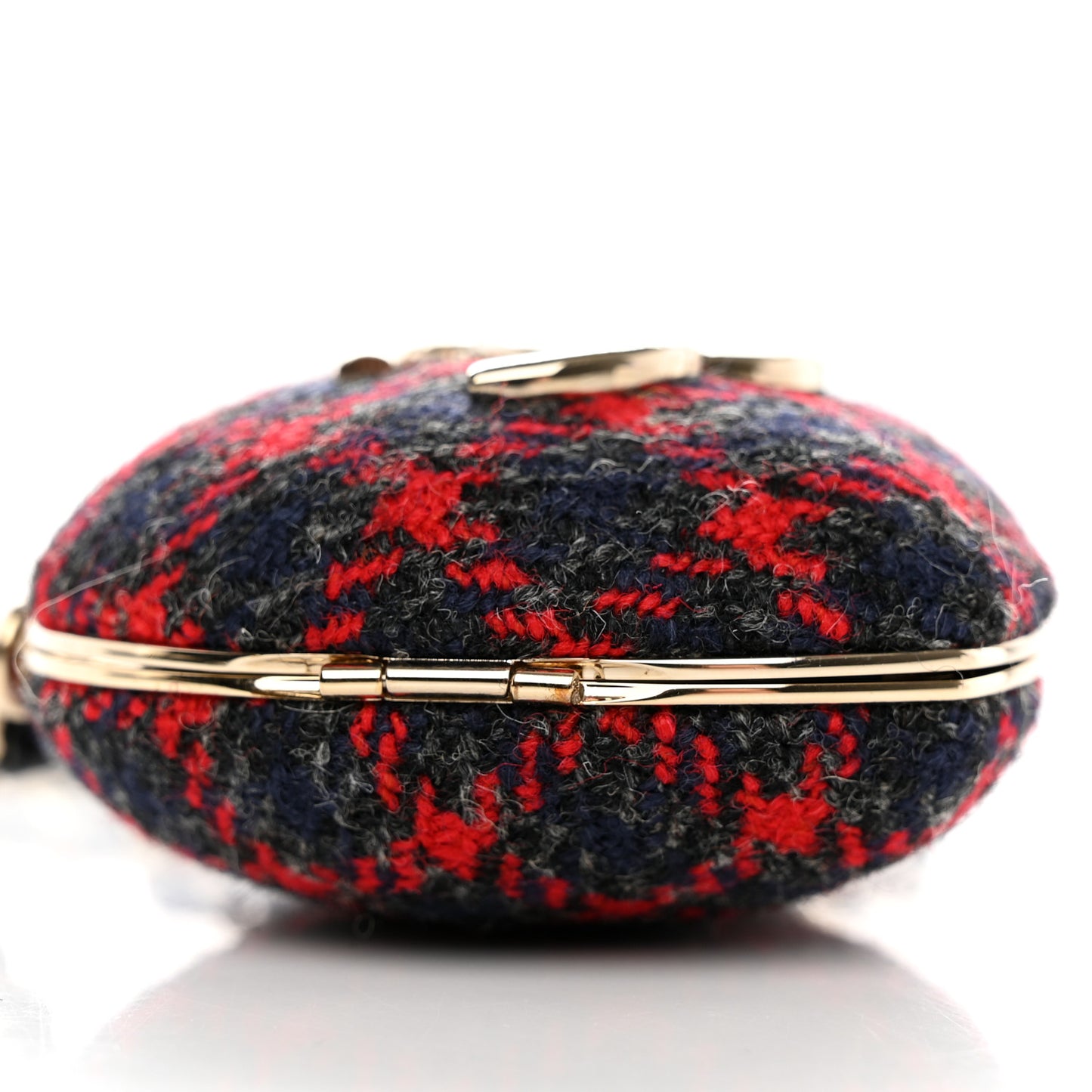 Tweed Lambskin CC Heart Mirror Locket Necklace Gold Grey Red Black