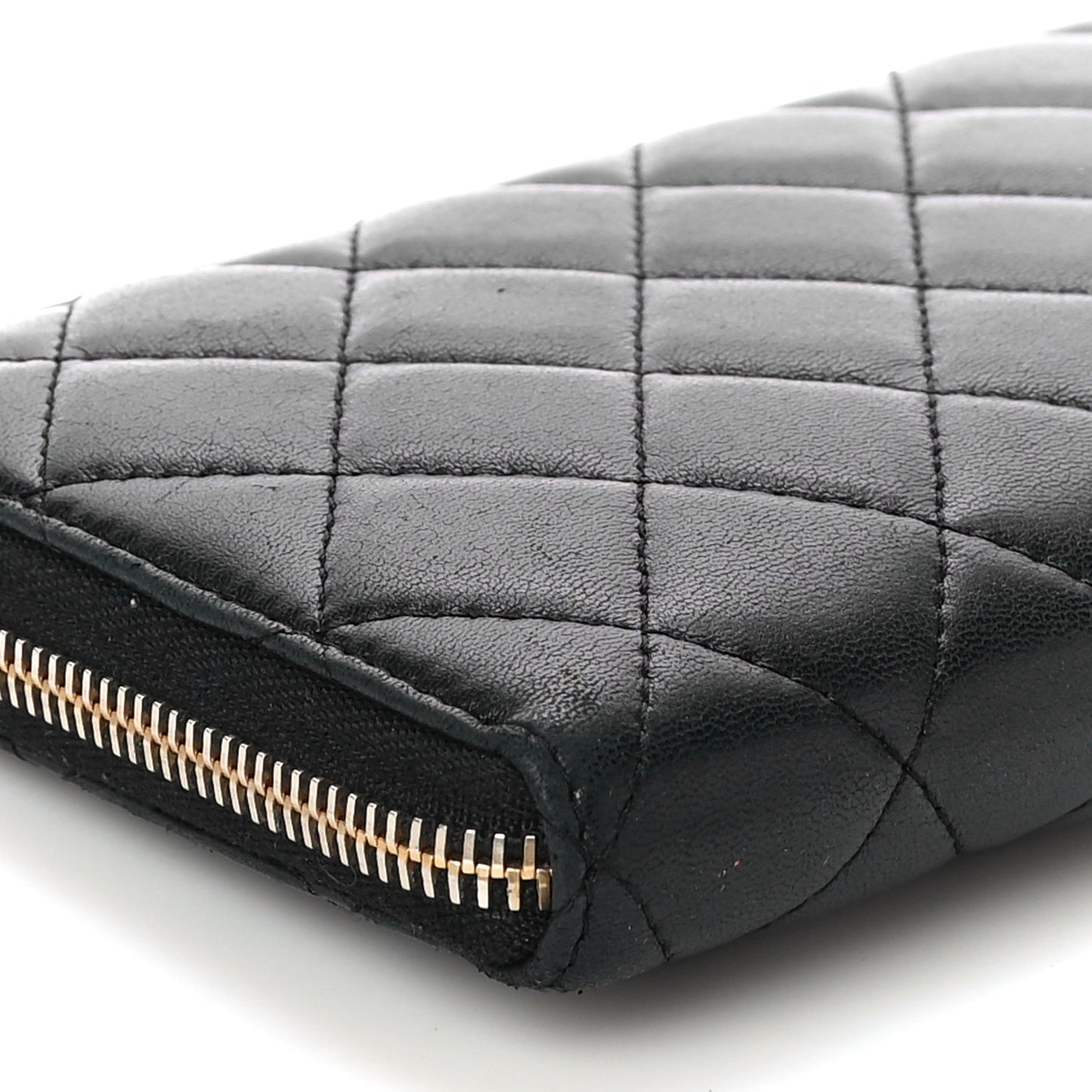 Lambskin Quilted Large Gusset Zip Around Wallet Black
