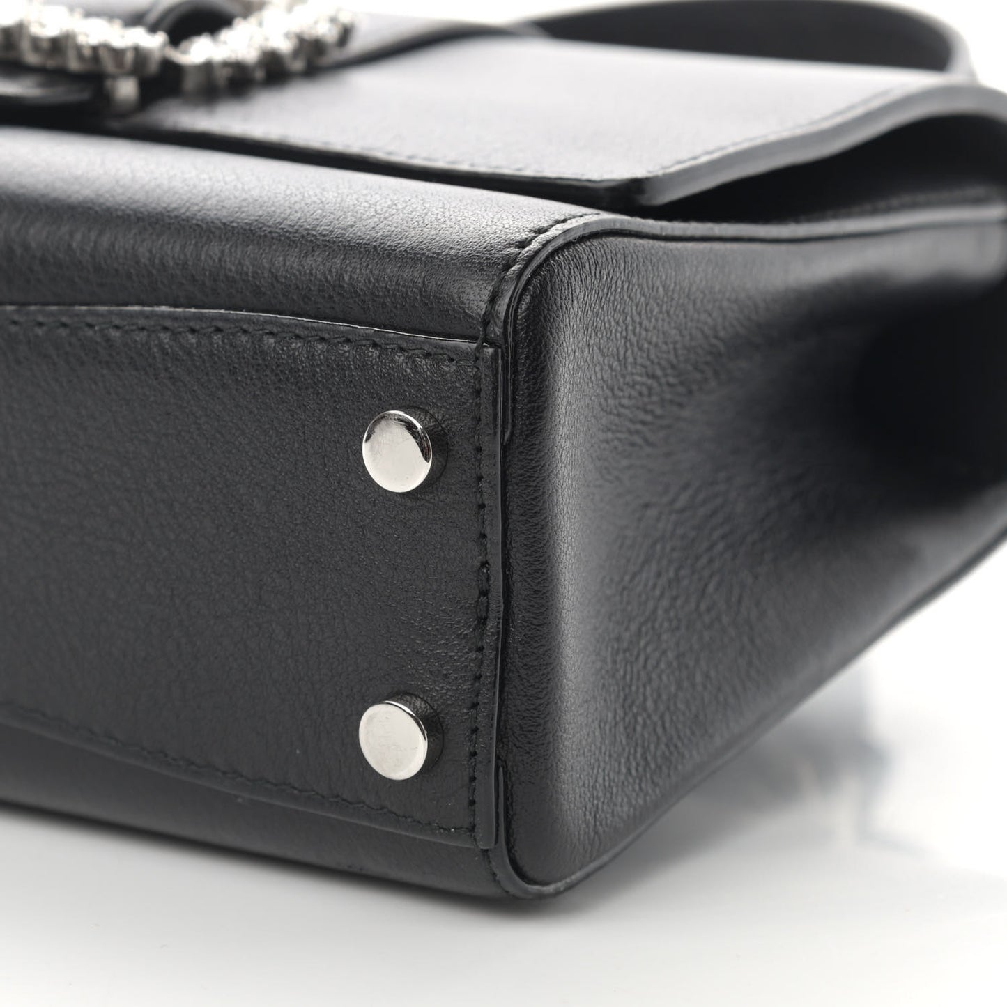 Calfskin Crystal Small Cheri Top Handle Bag Black