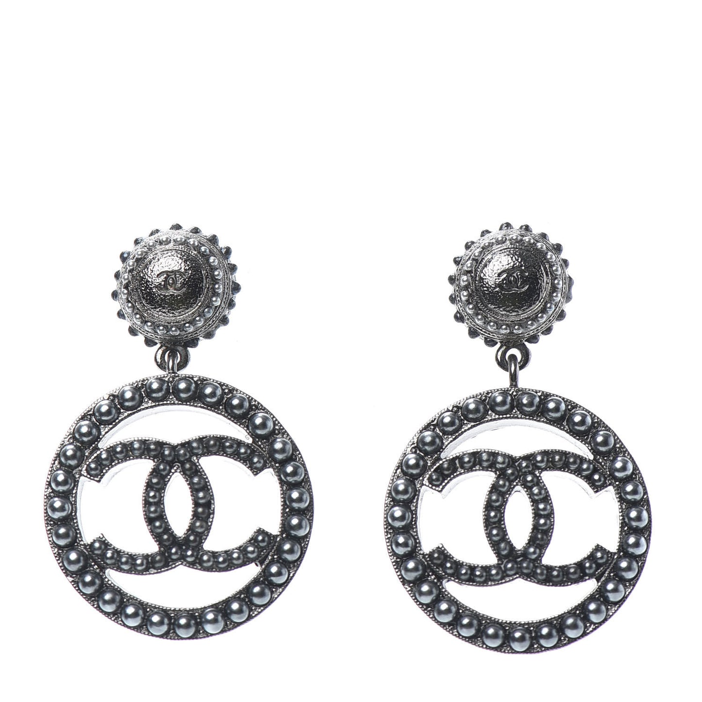 Ruthenium Beaded CC Drop Earrings Dark Grey