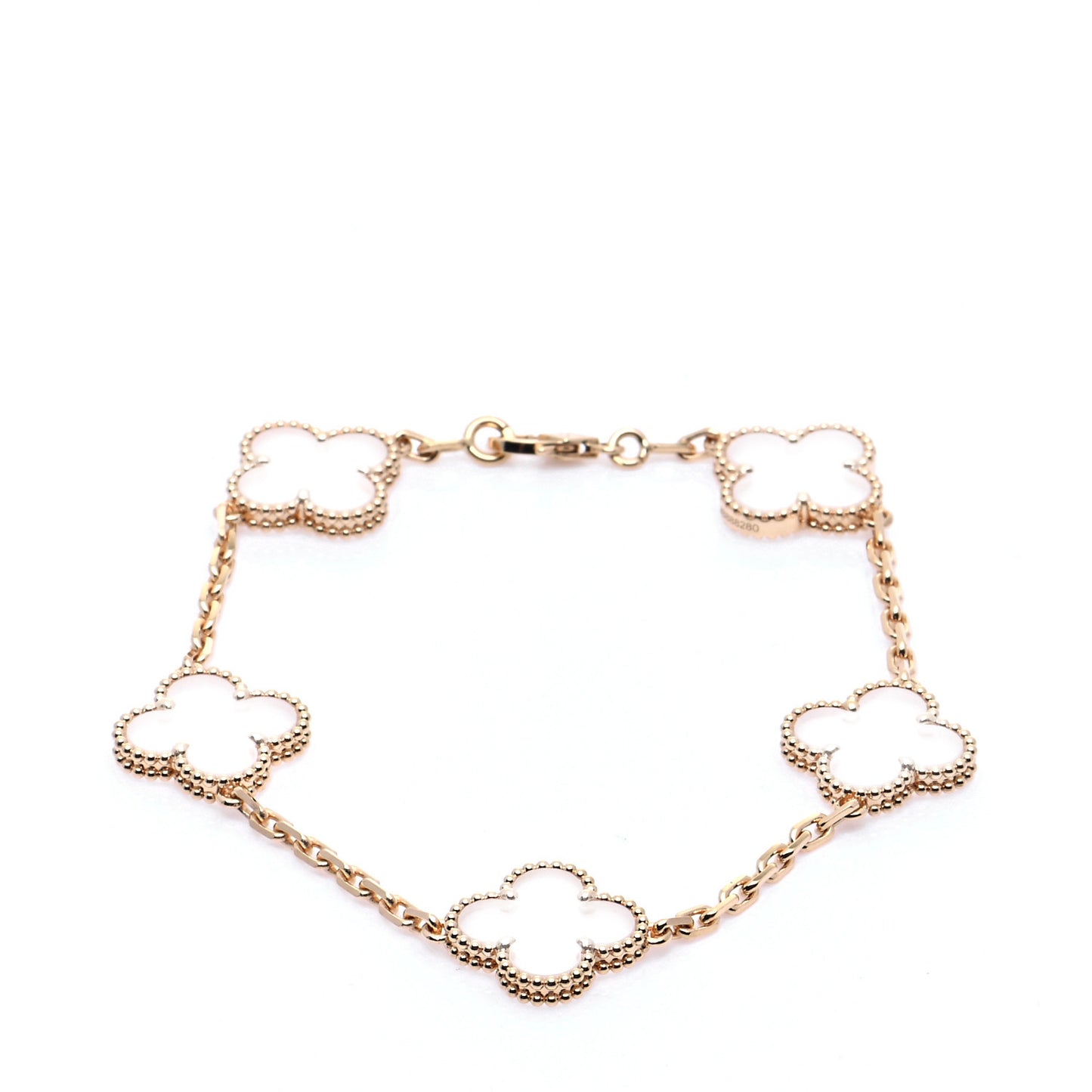 18K Yellow Gold Rock Crystal 5 Motifs Vintage Alhambra Bracelet