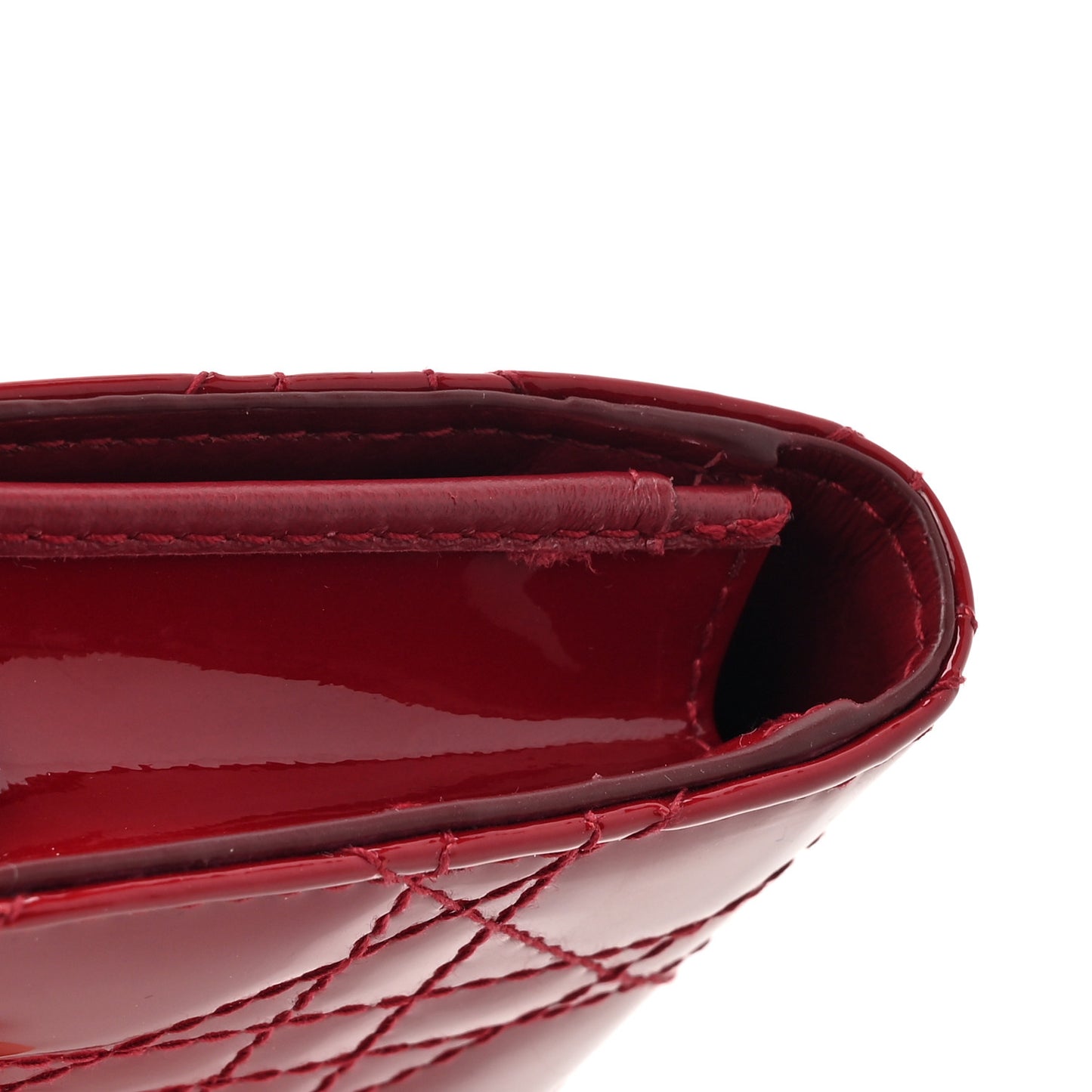 Patent Cannage Small Lady Dior Flap Card Holder Scarlet