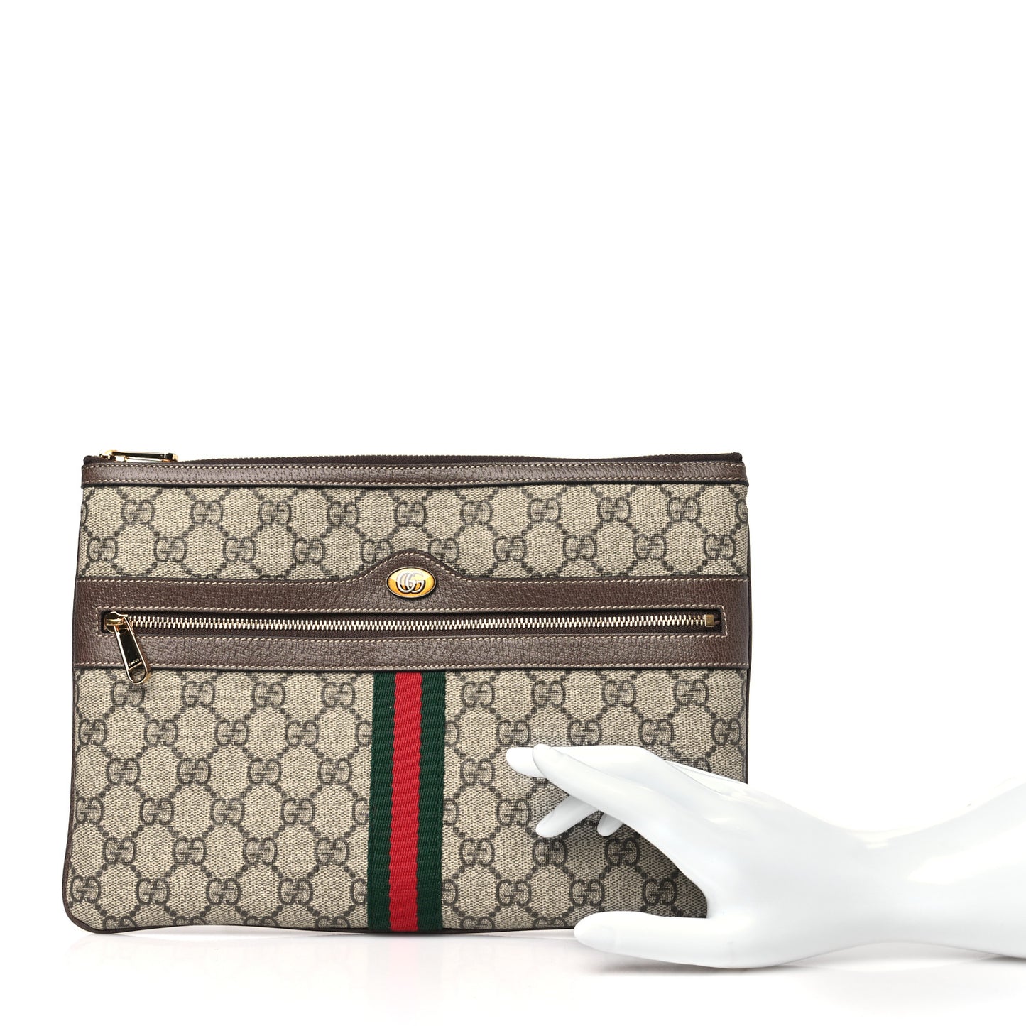 GG Supreme Monogram Large Ophidia Pouch Clutch Brown